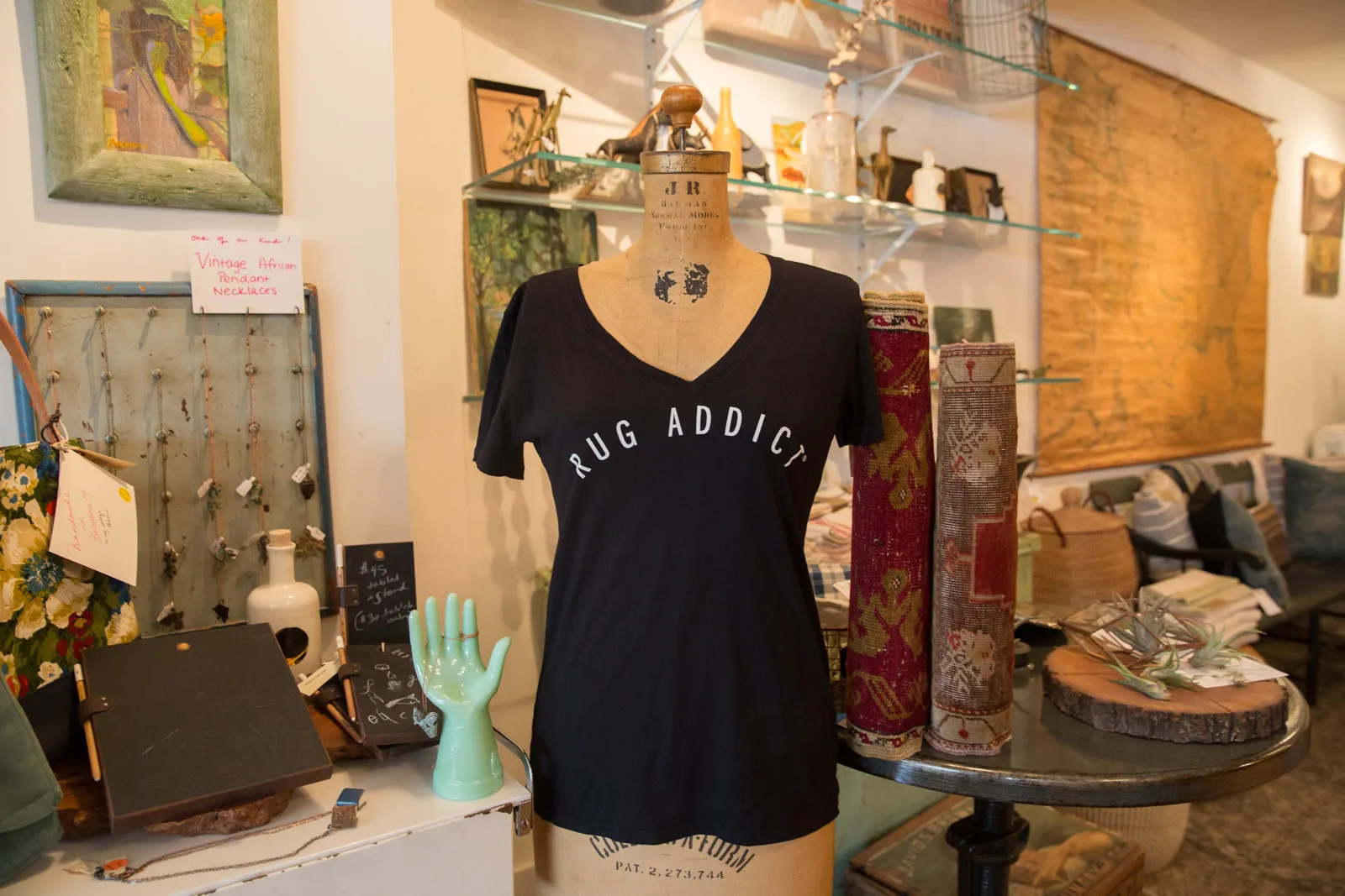 Women's Black Block Letter V-Neck T-Shirt