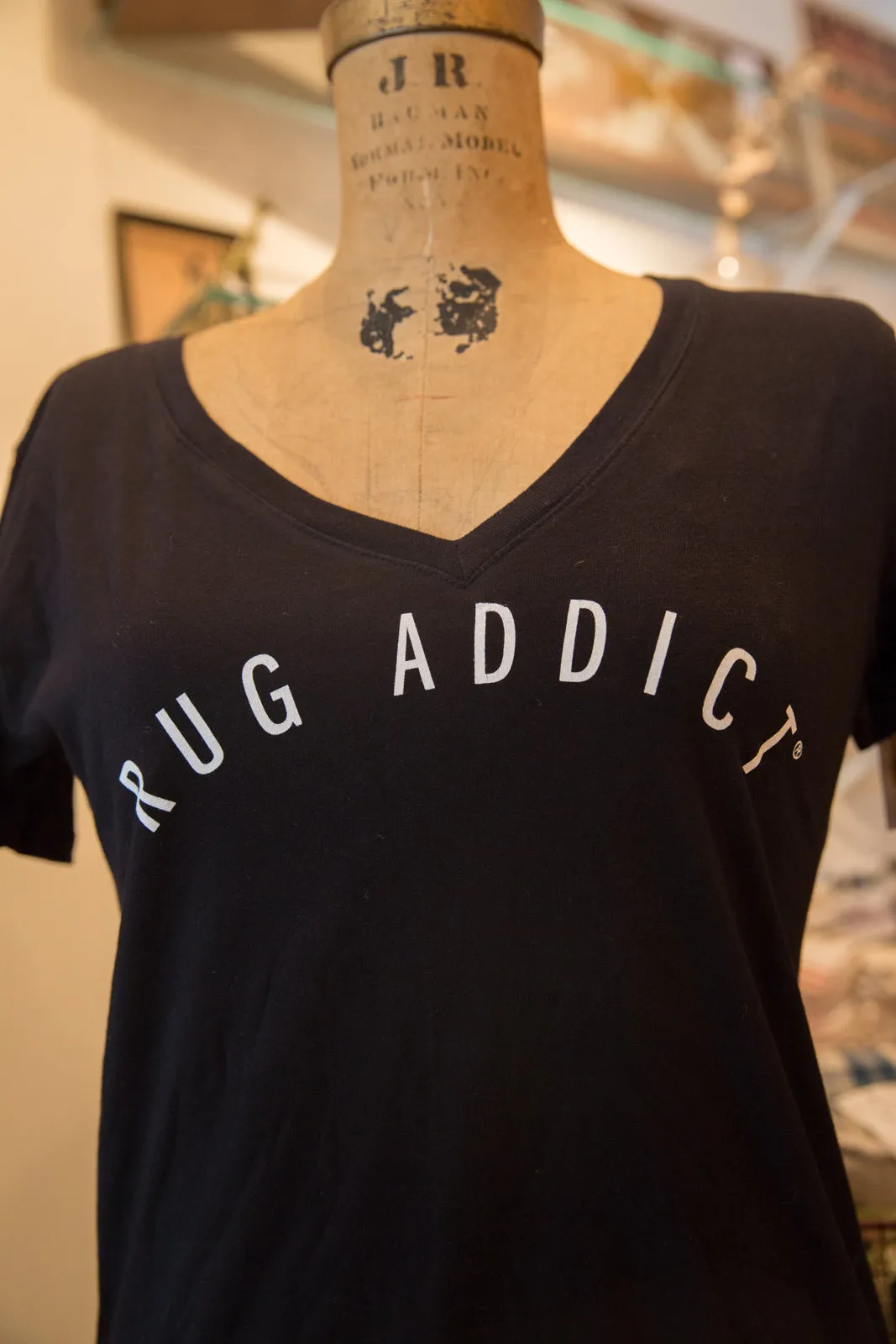 Women's Black Block Letter V-Neck T-Shirt