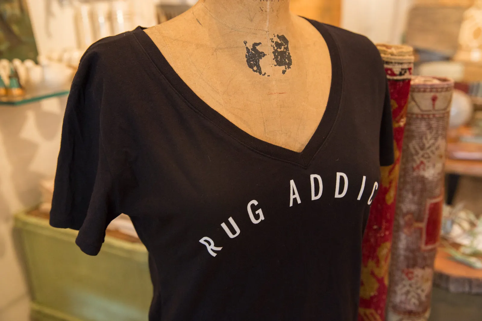 Women's Black Block Letter V-Neck T-Shirt