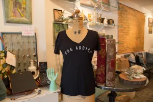 Women's Black Block Letter V-Neck T-Shirt