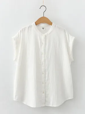 Women's Breathable Cotton Sleeveless Cuffed Shirt