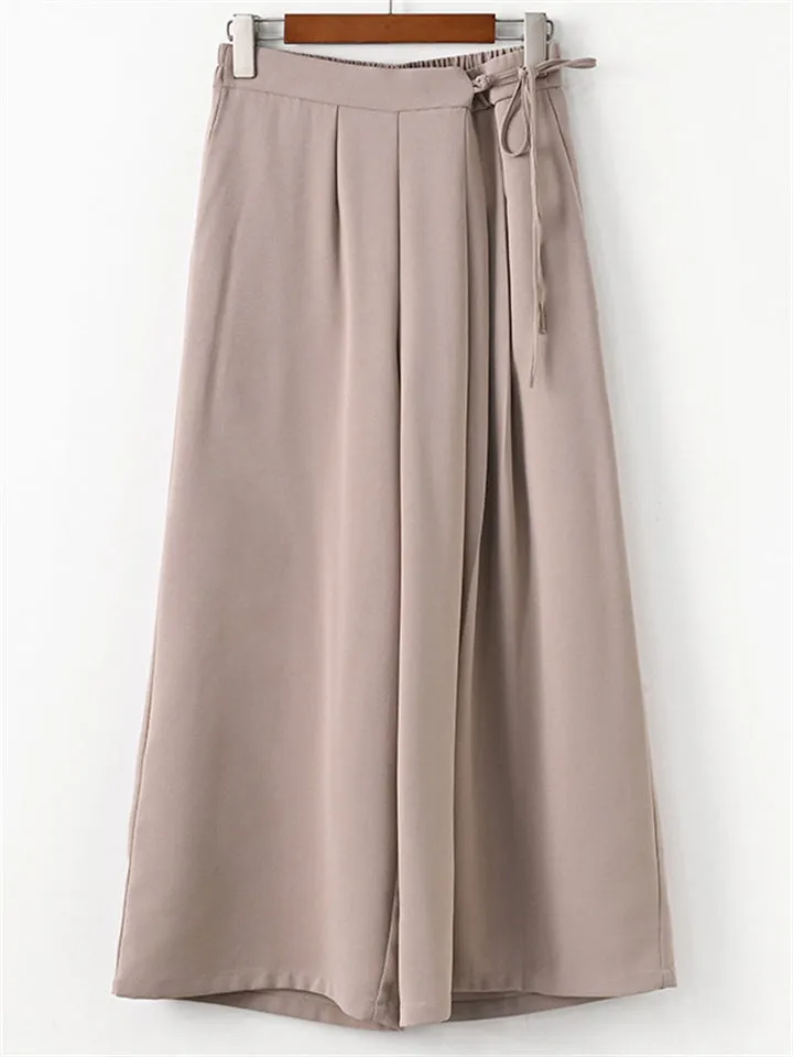 Women's Casual High Waist Side Lace Up Wide Leg Pants