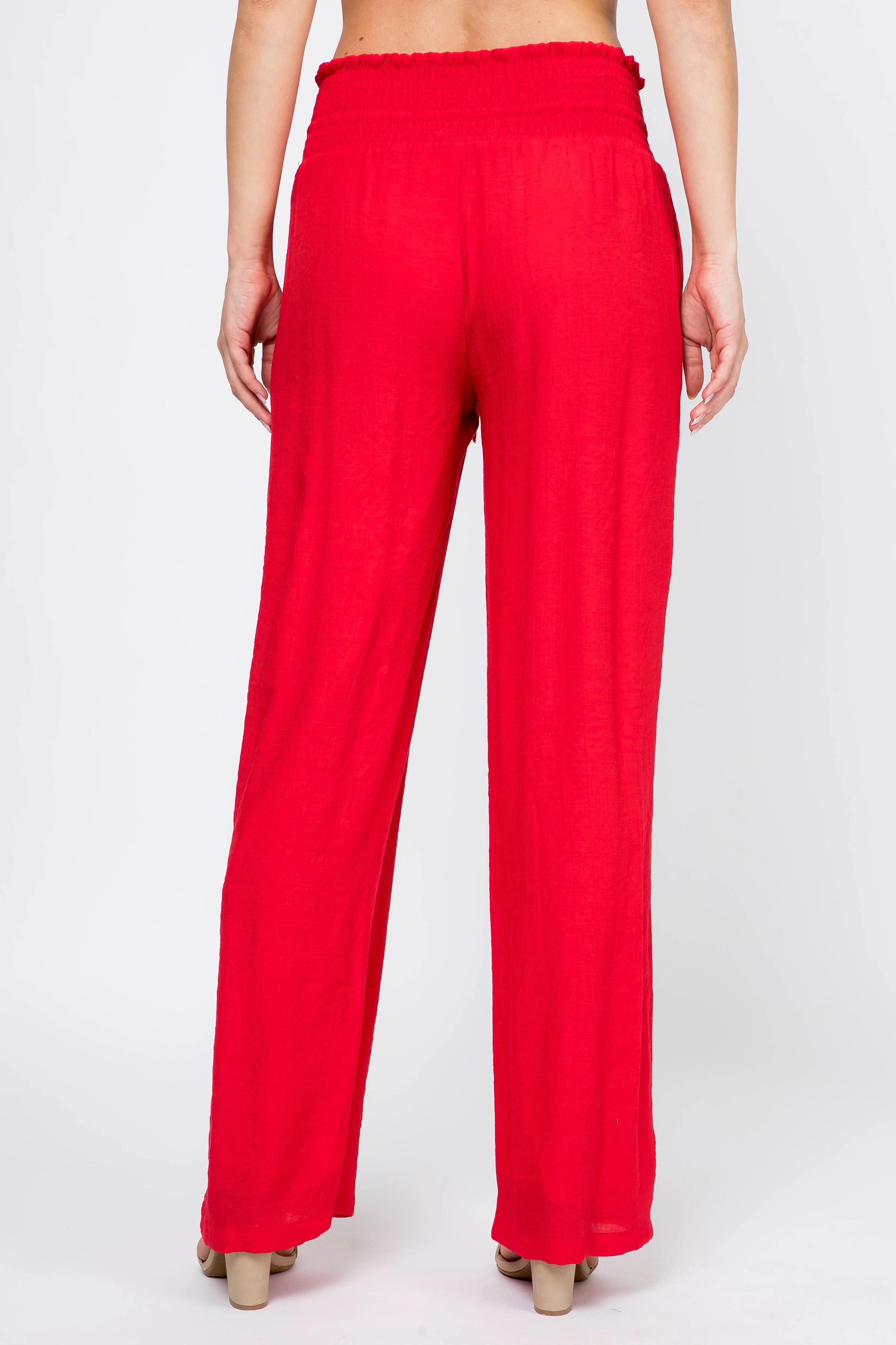 Women's Casual Resort Wear Smocked Waist Drawstring Palazzo Pant