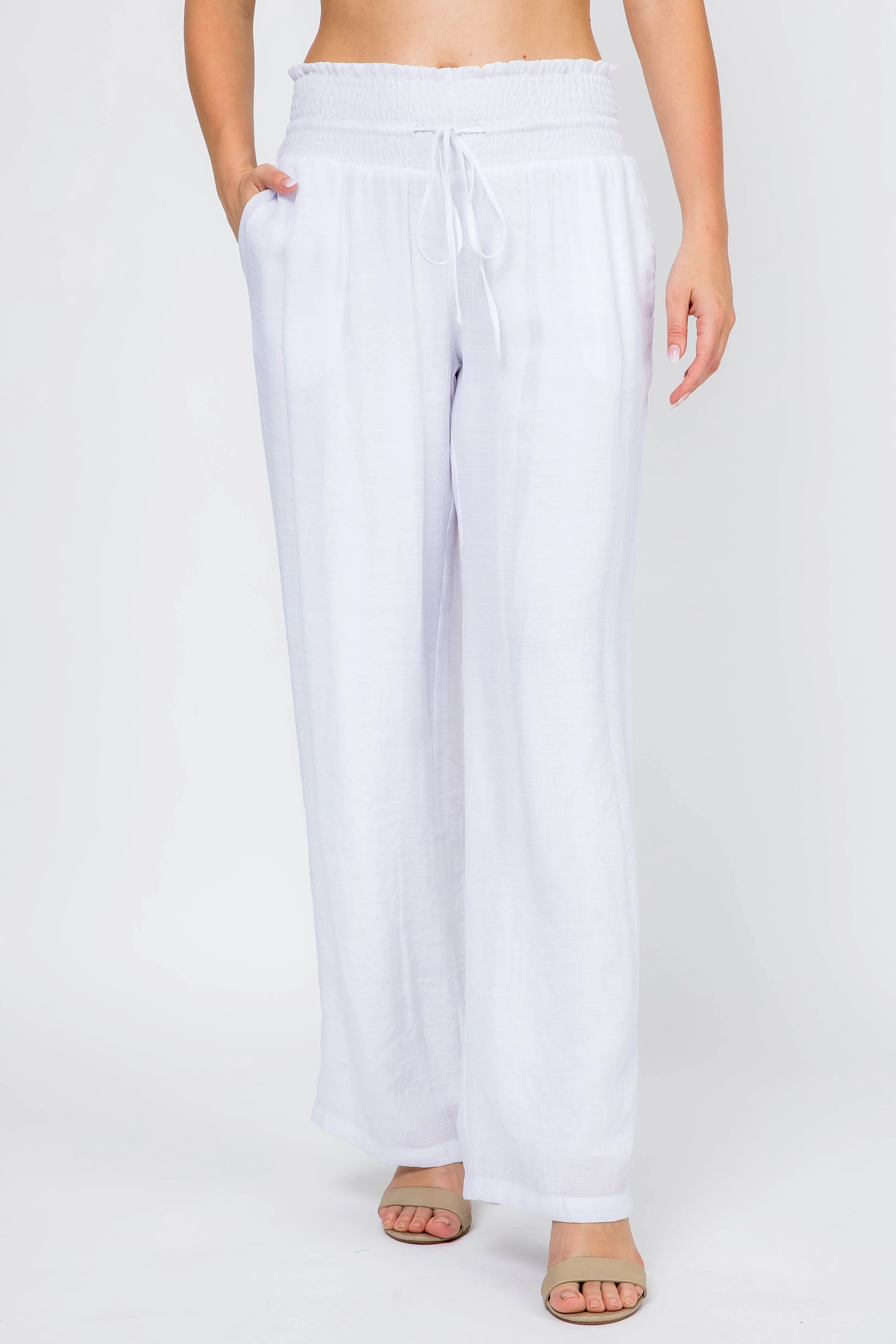 Women's Casual Resort Wear Smocked Waist Drawstring Palazzo Pant