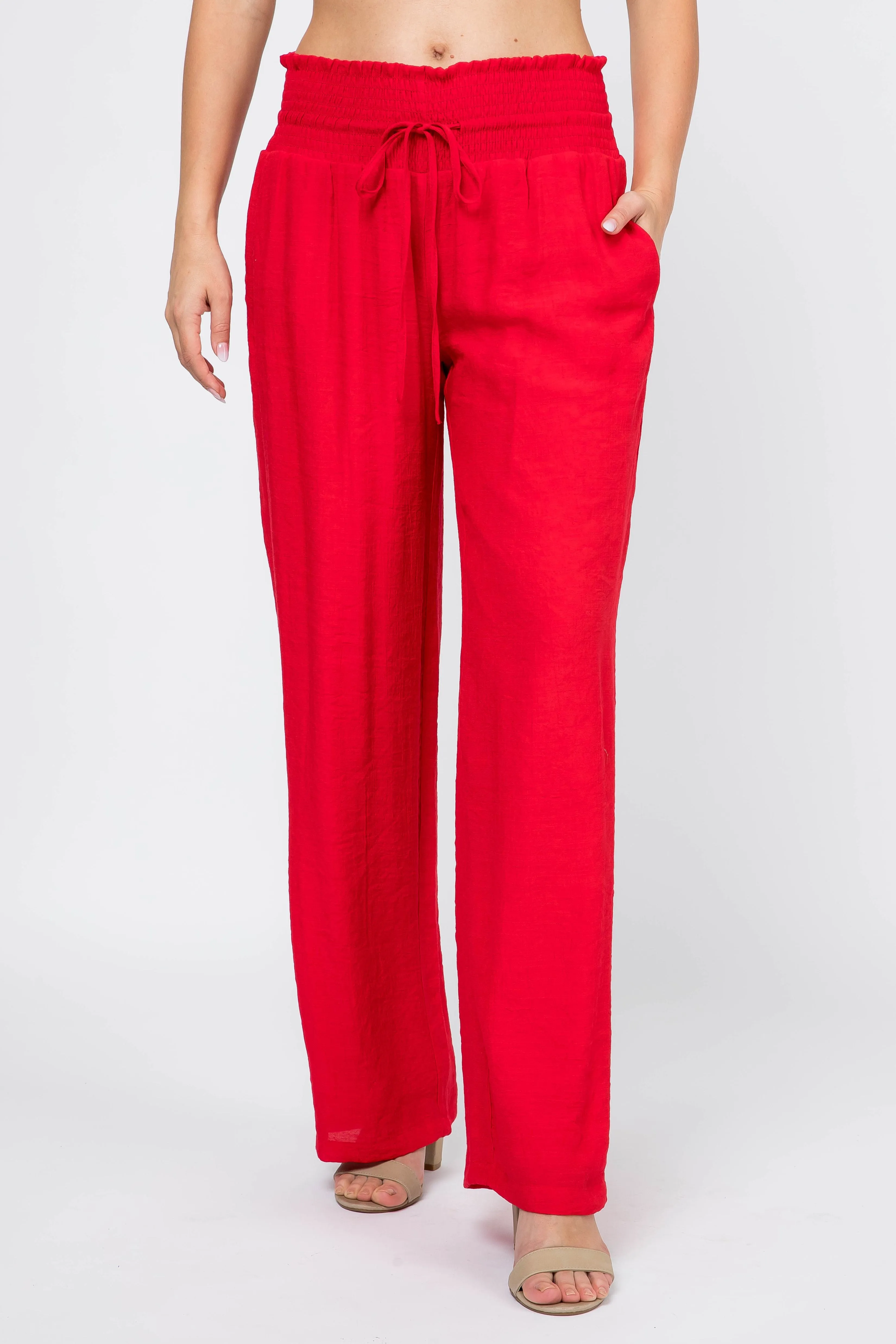 Women's Casual Resort Wear Smocked Waist Drawstring Palazzo Pant