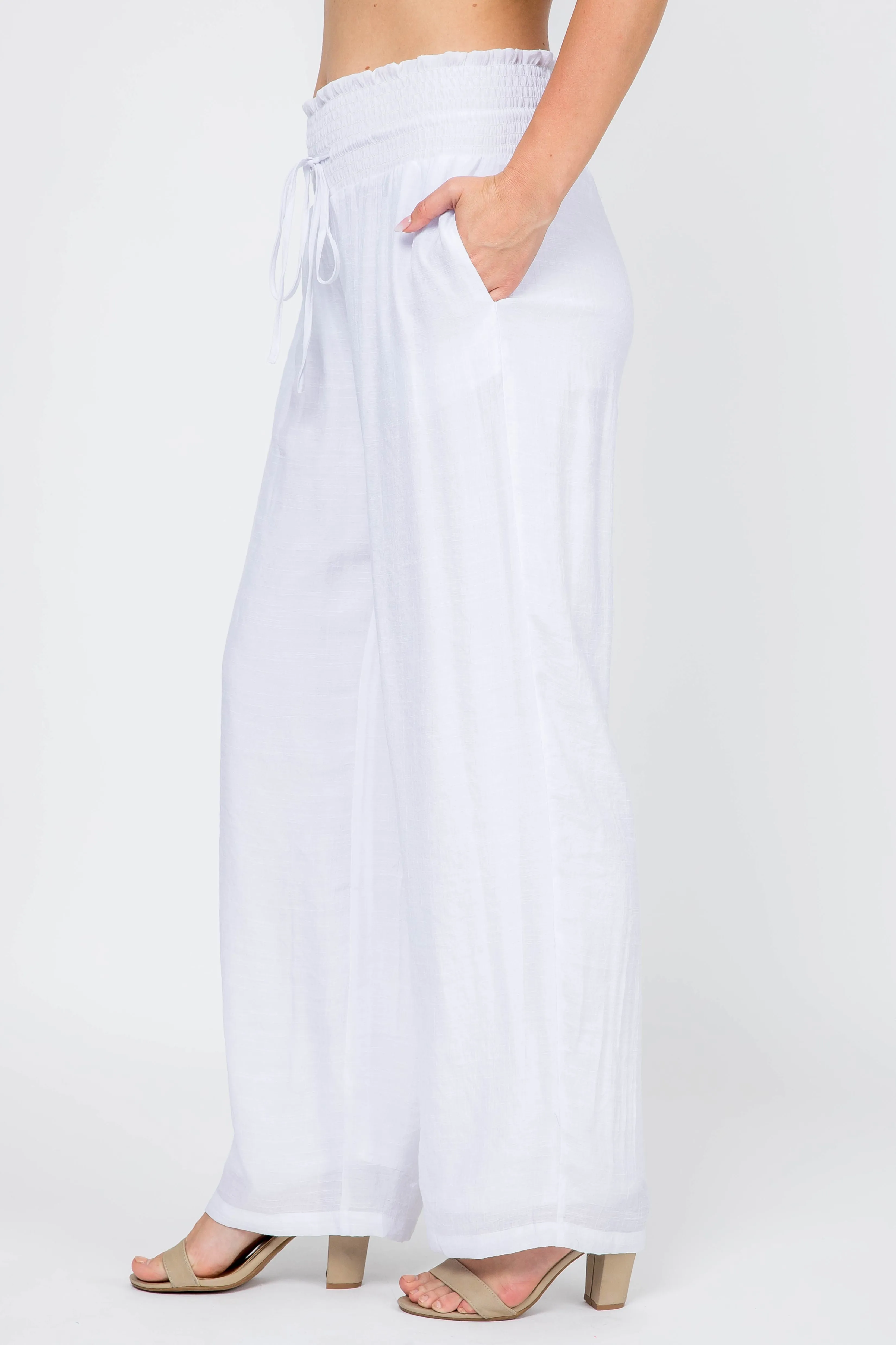 Women's Casual Resort Wear Smocked Waist Drawstring Palazzo Pant