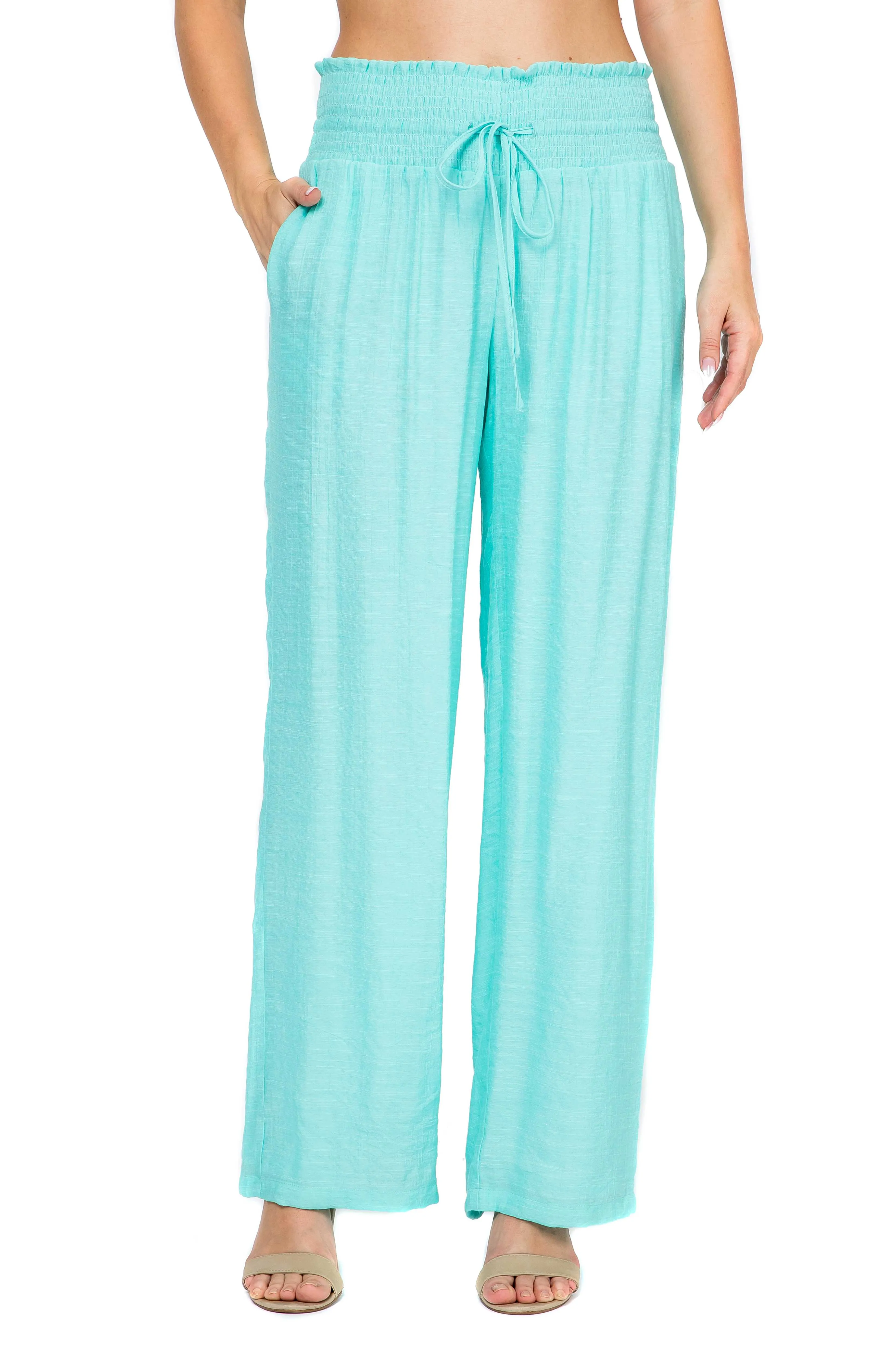 Women's Casual Resort Wear Smocked Waist Drawstring Palazzo Pant