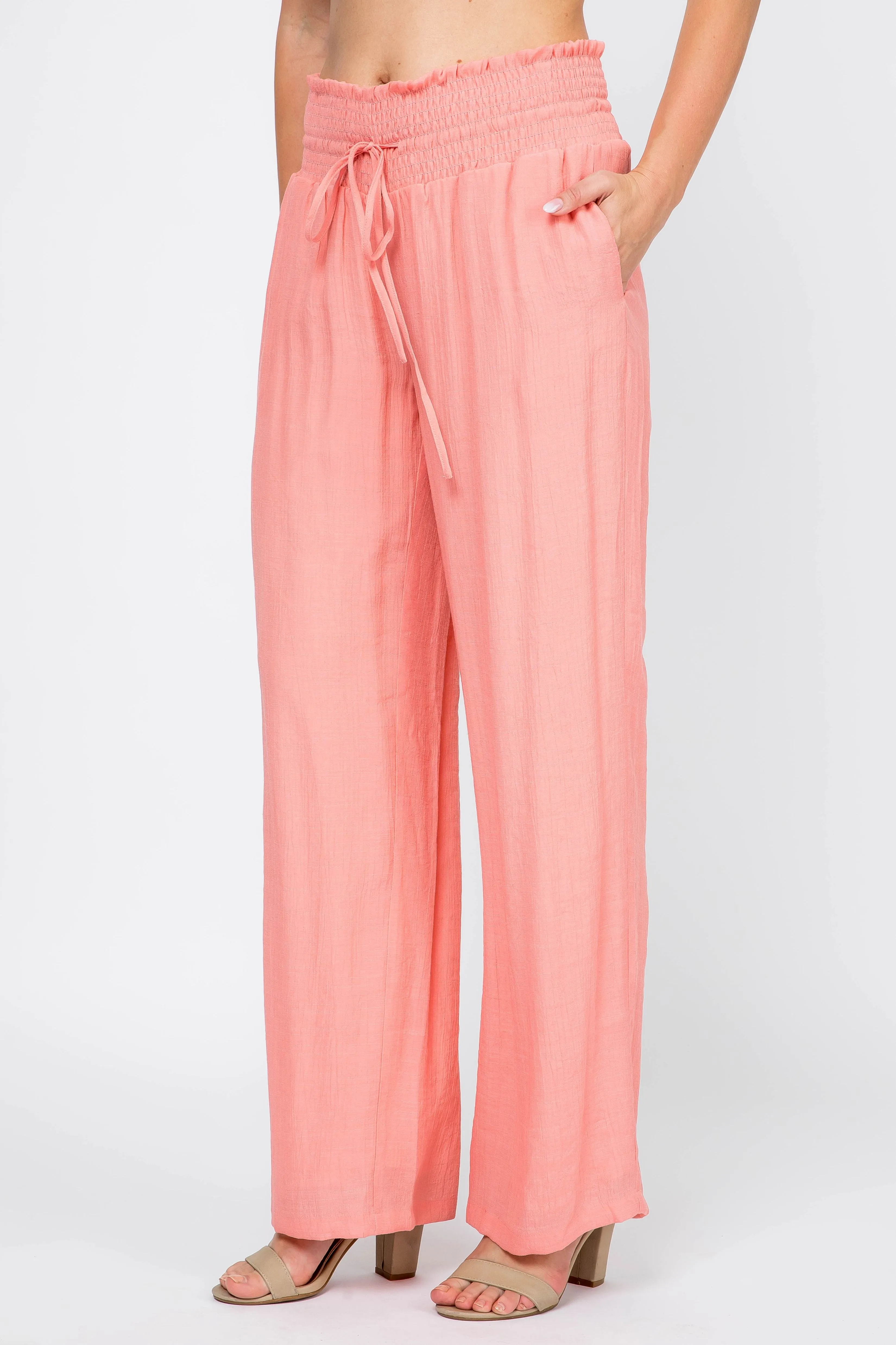 Women's Casual Resort Wear Smocked Waist Drawstring Palazzo Pant