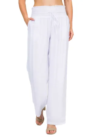 Women's Casual Resort Wear Smocked Waist Drawstring Palazzo Pant