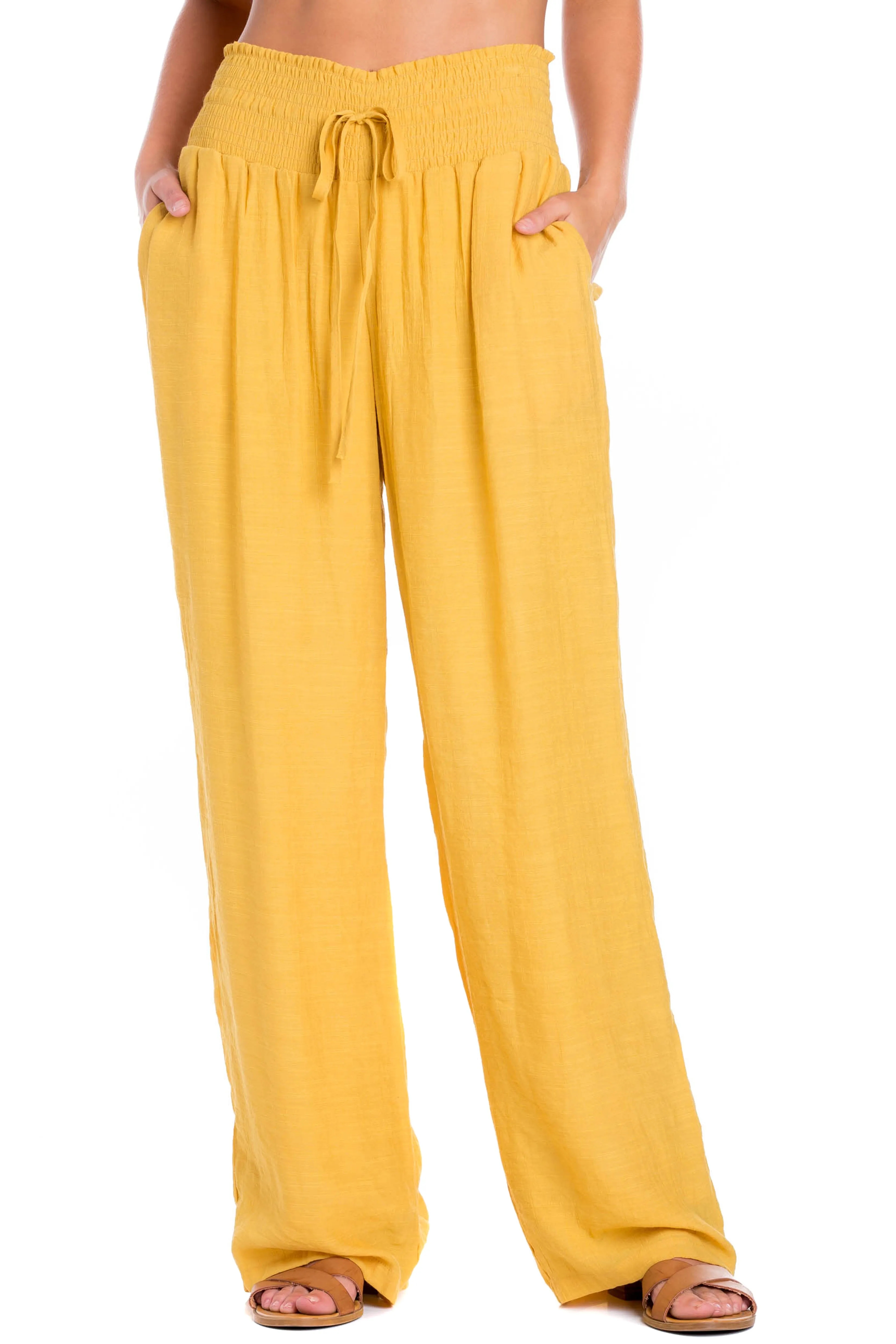 Women's Casual Resort Wear Smocked Waist Drawstring Palazzo Pant