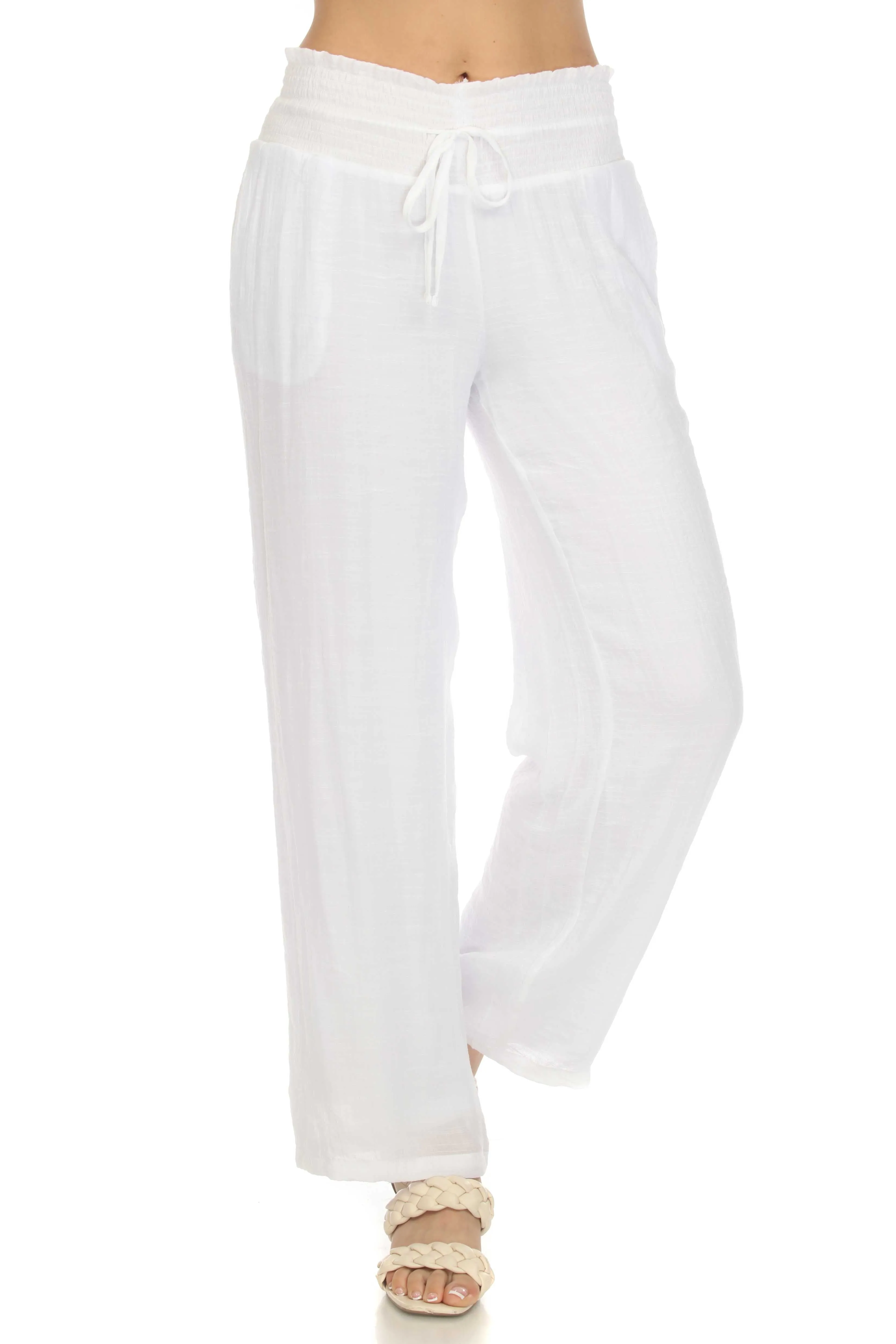 Women's Casual Resort Wear Smocked Waist Drawstring Palazzo Pant