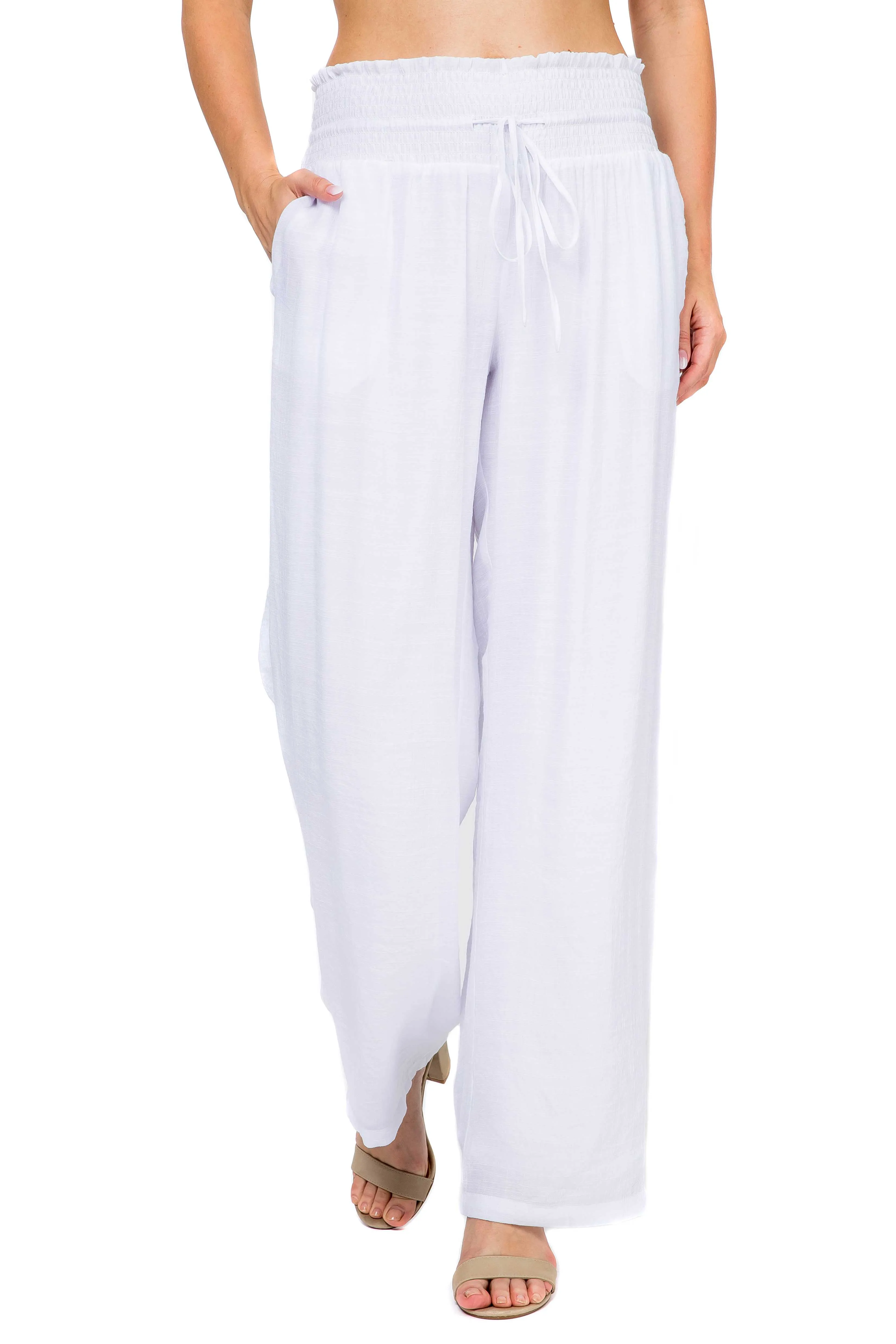 Women's Casual Resort Wear Smocked Waist Drawstring Palazzo Pant