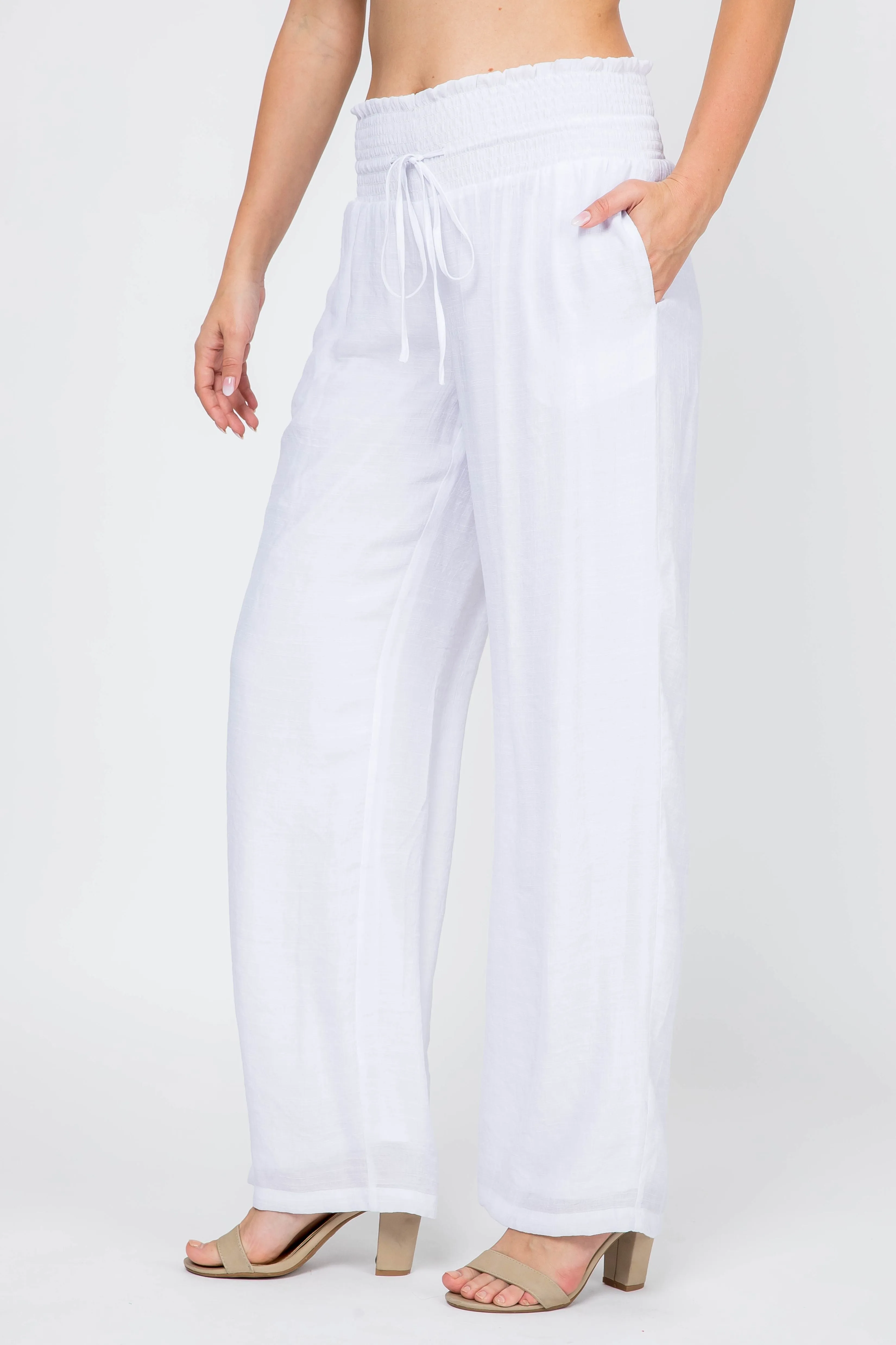 Women's Casual Resort Wear Smocked Waist Drawstring Palazzo Pant