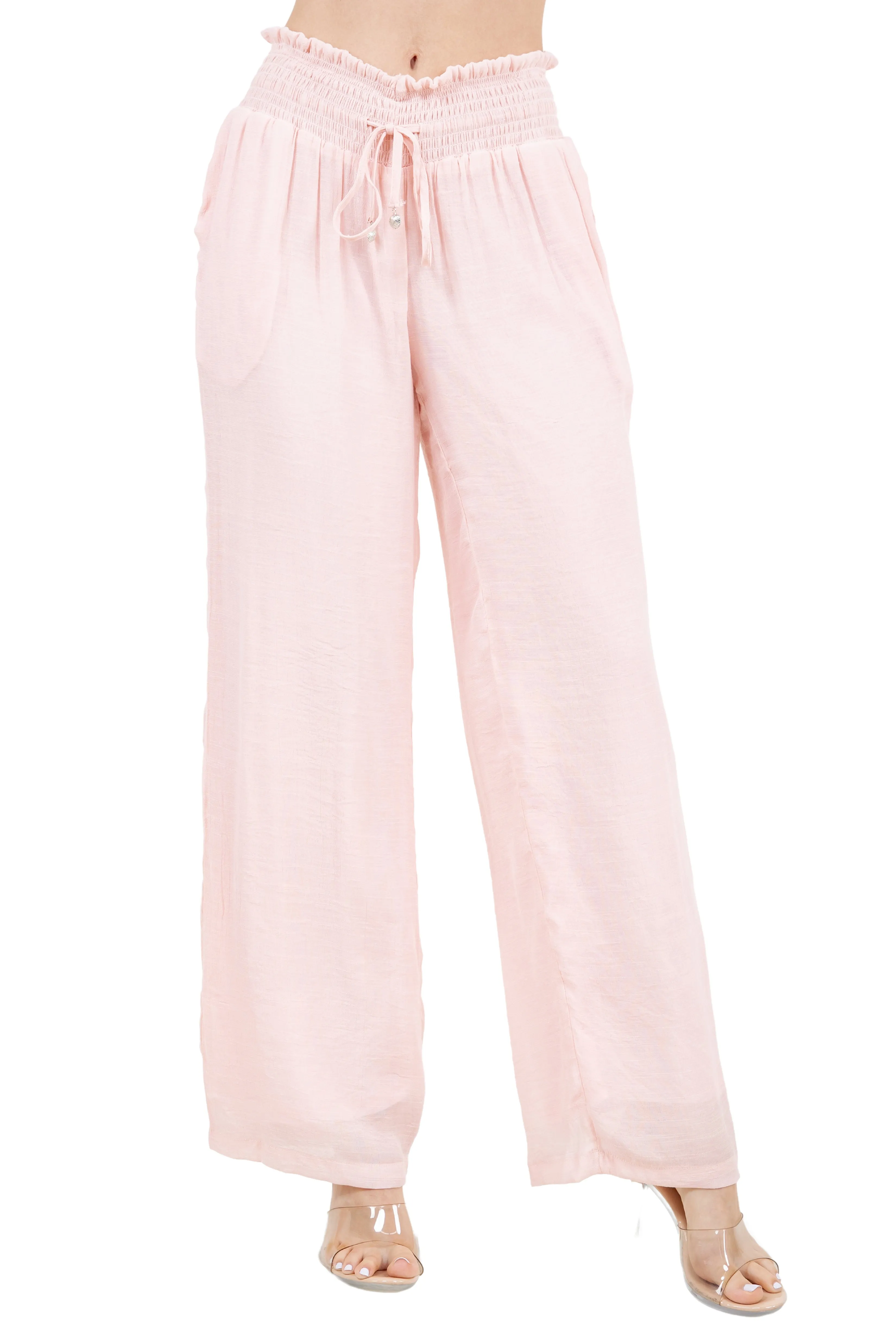 Women's Casual Resort Wear Smocked Waist Drawstring Palazzo Pant