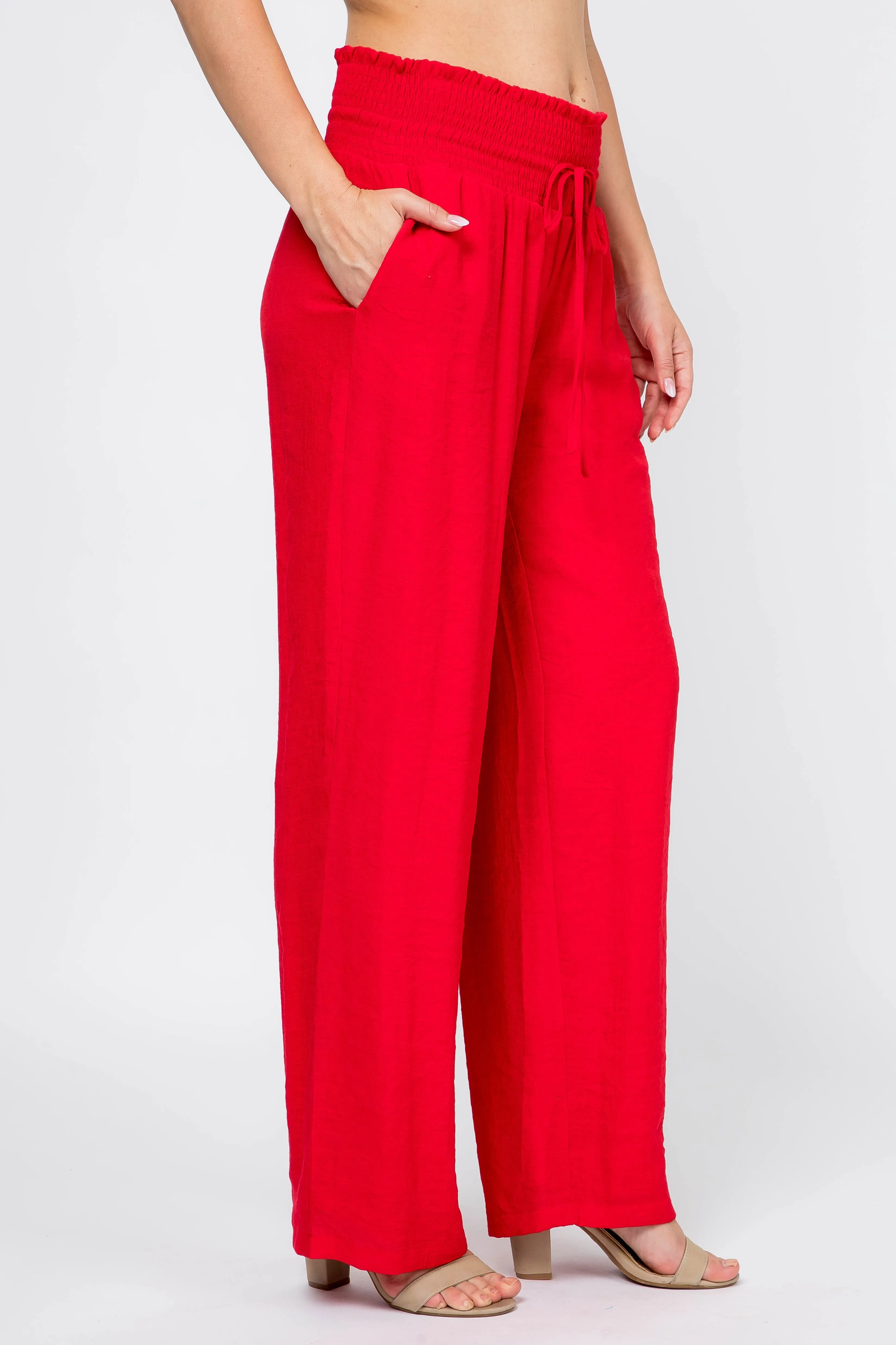 Women's Casual Resort Wear Smocked Waist Drawstring Palazzo Pant