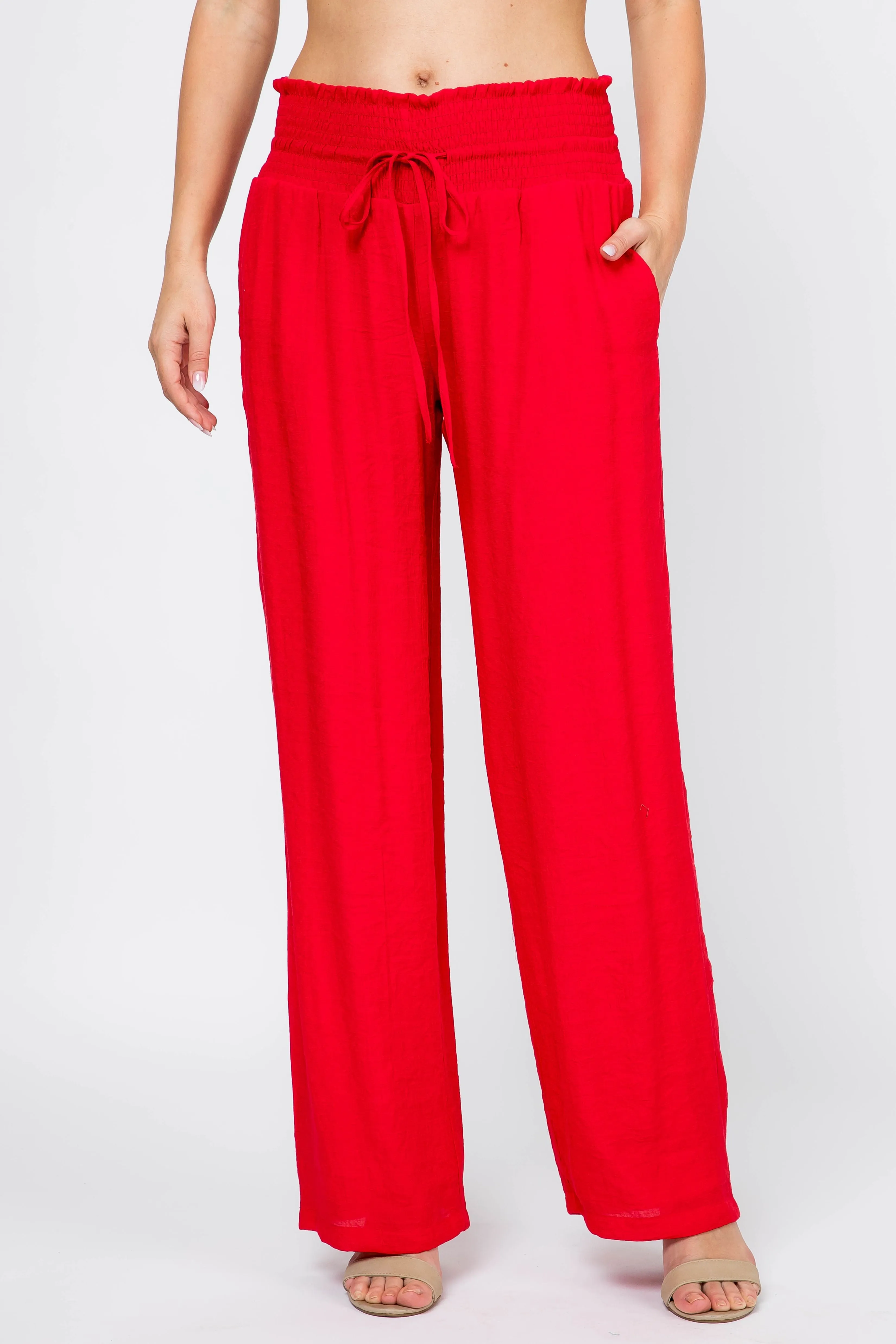 Women's Casual Resort Wear Smocked Waist Drawstring Palazzo Pant