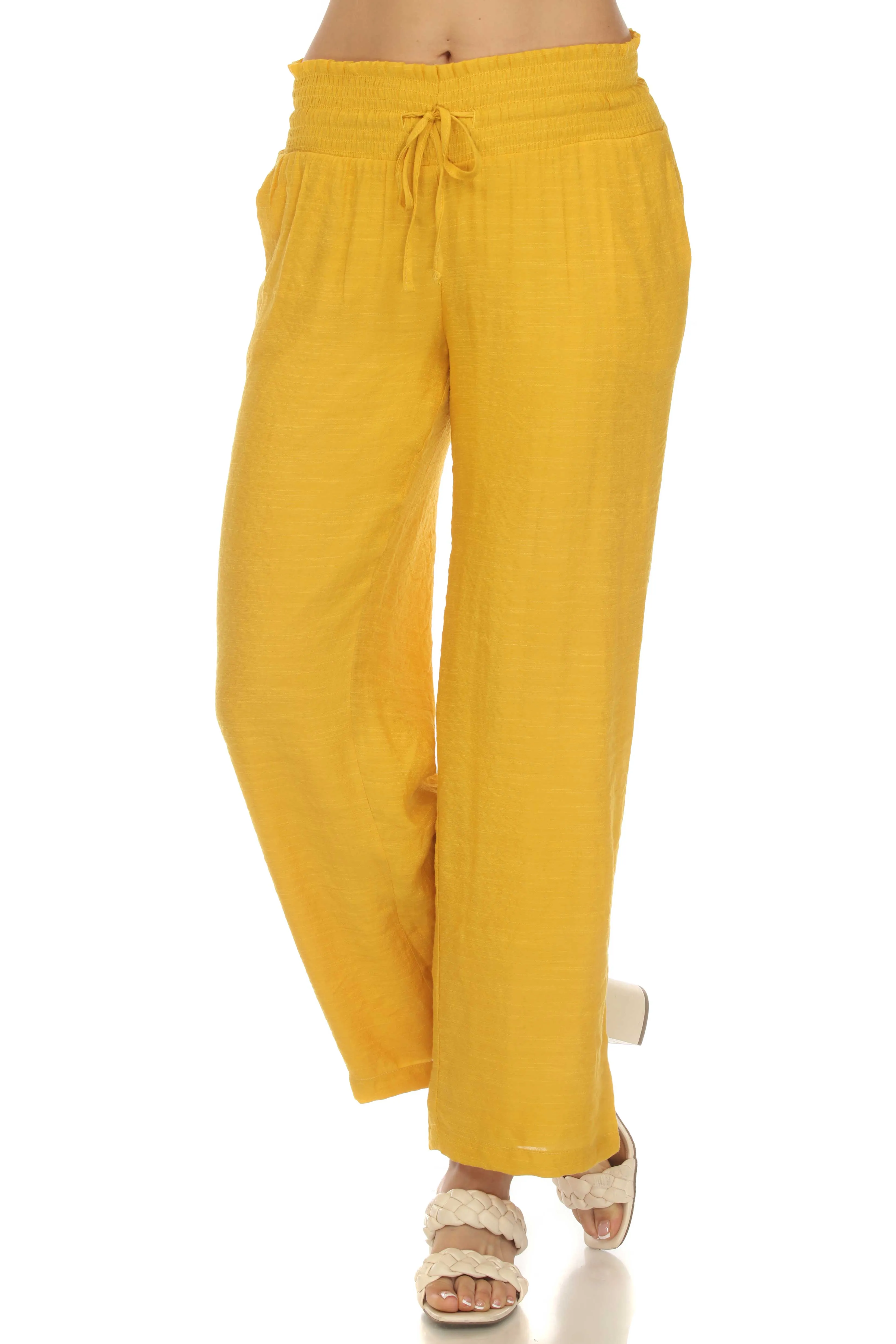 Women's Casual Resort Wear Smocked Waist Drawstring Palazzo Pant