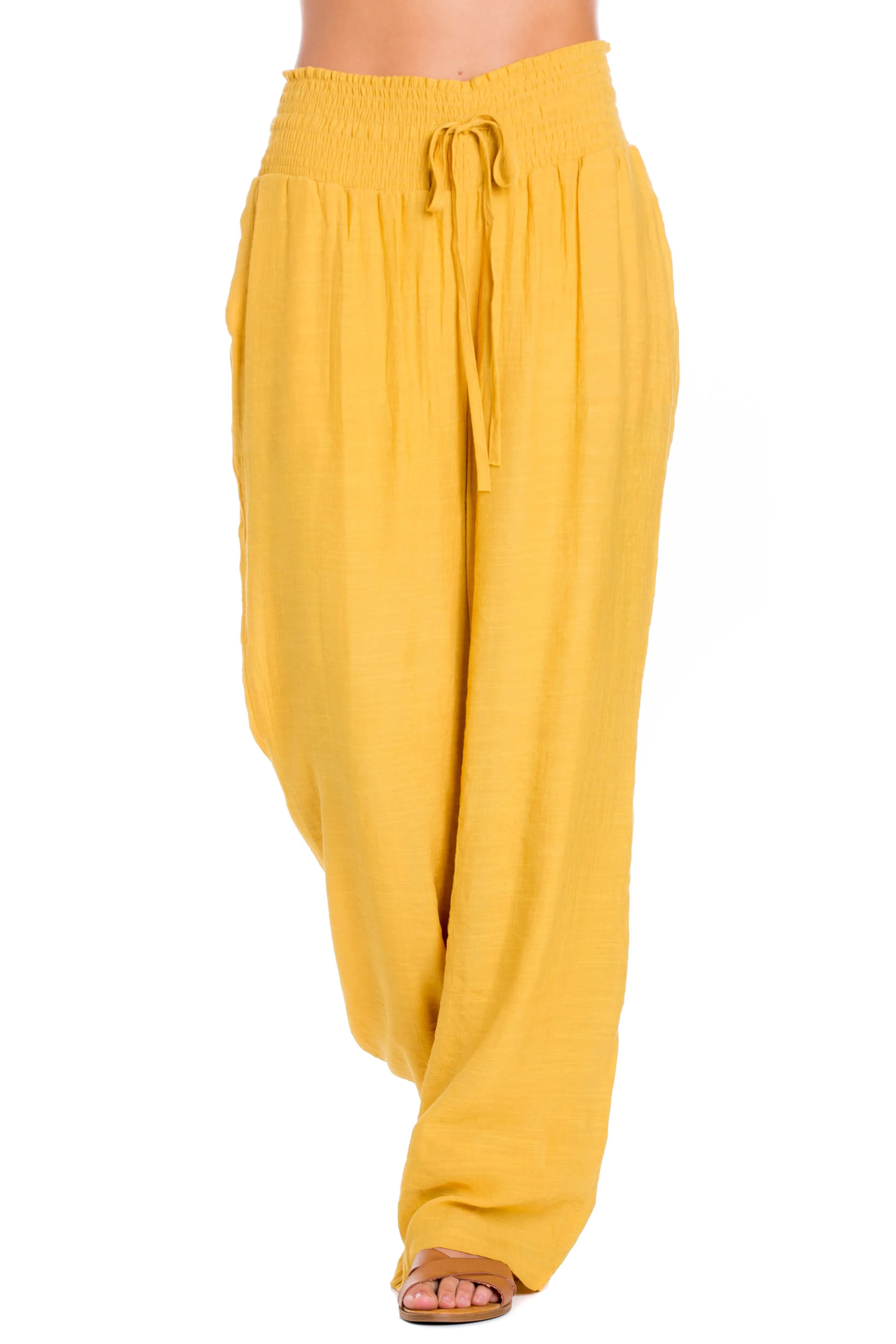 Women's Casual Resort Wear Smocked Waist Drawstring Palazzo Pant