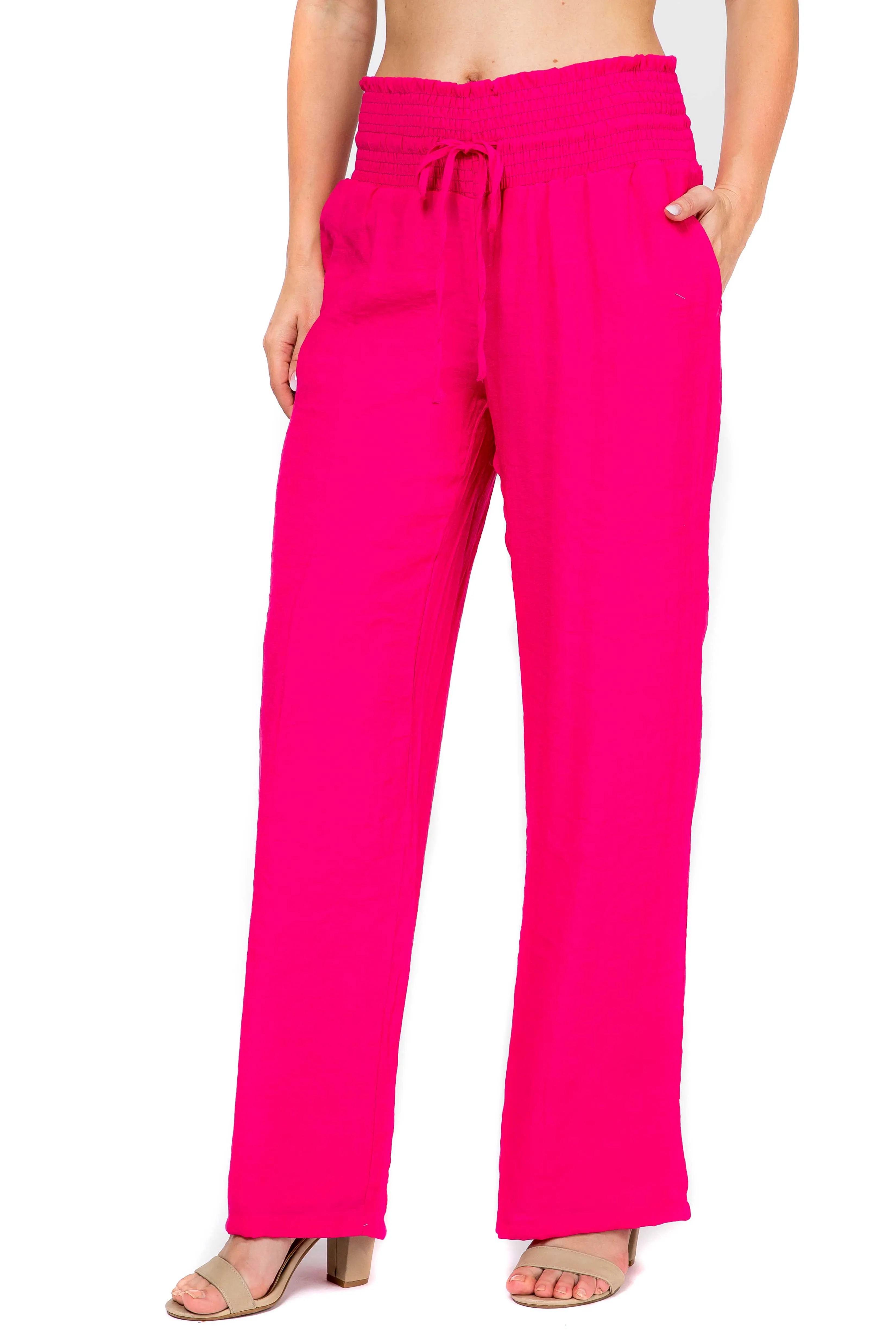 Women's Casual Resort Wear Smocked Waist Drawstring Palazzo Pant