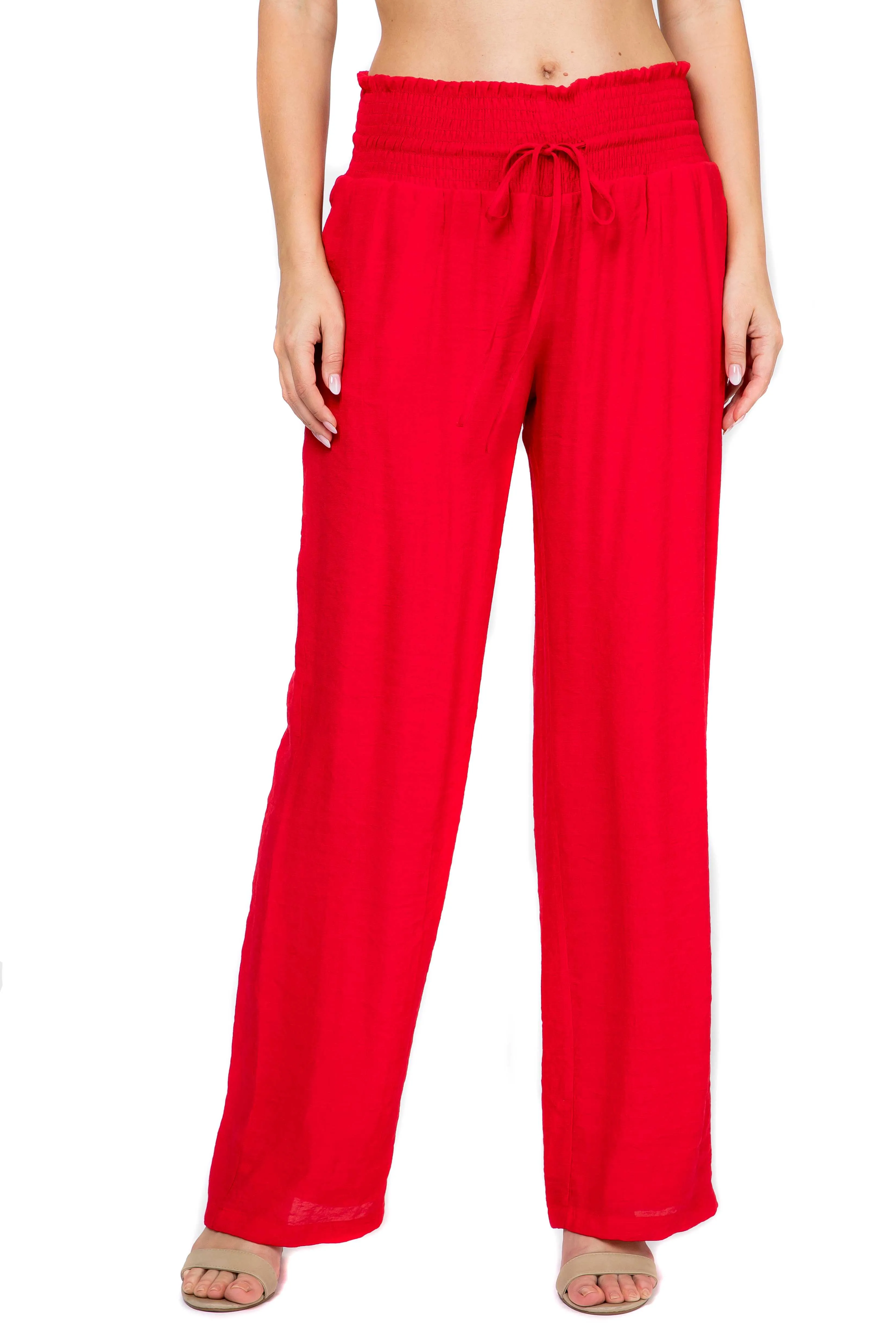 Women's Casual Resort Wear Smocked Waist Drawstring Palazzo Pant