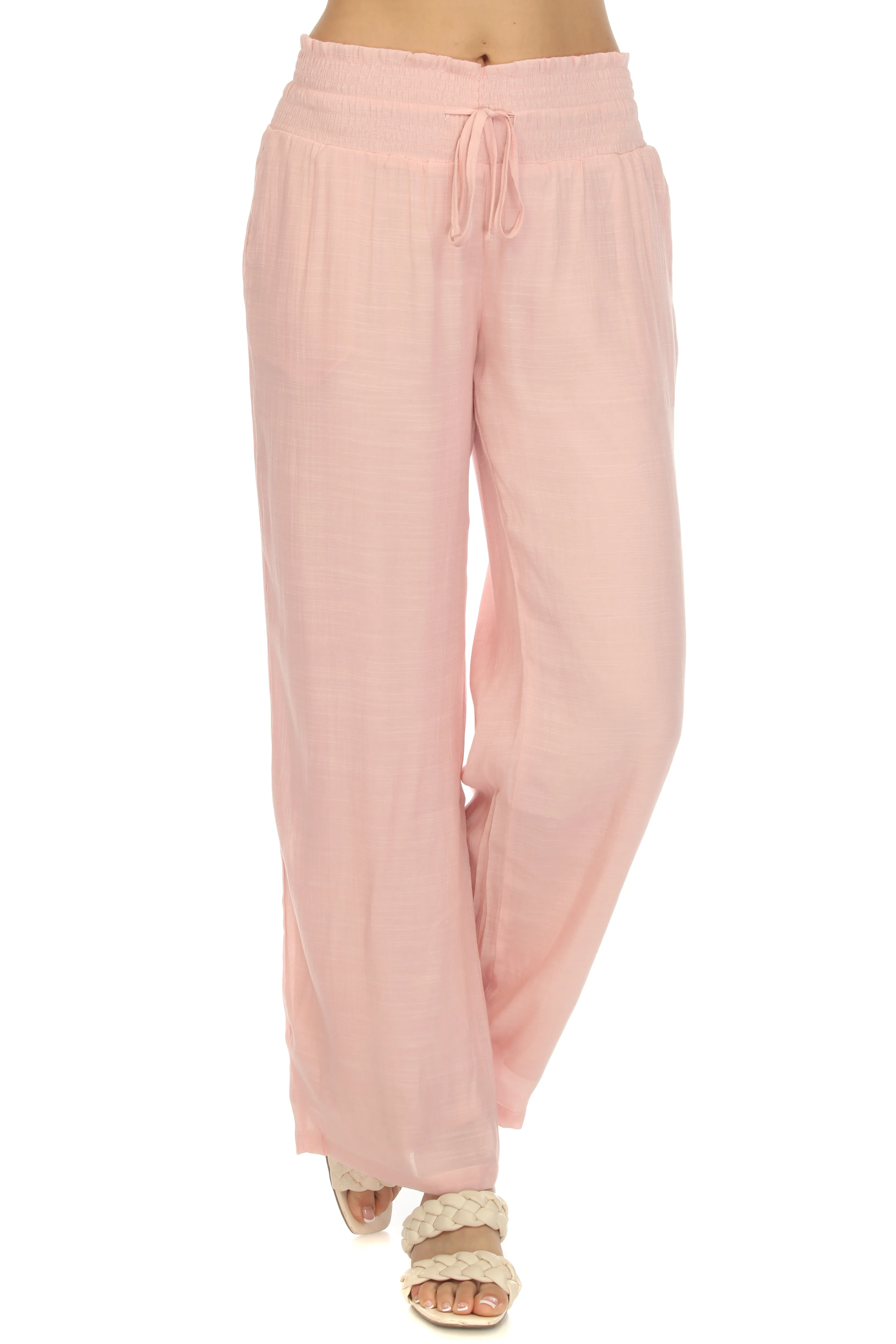 Women's Casual Resort Wear Smocked Waist Drawstring Palazzo Pant