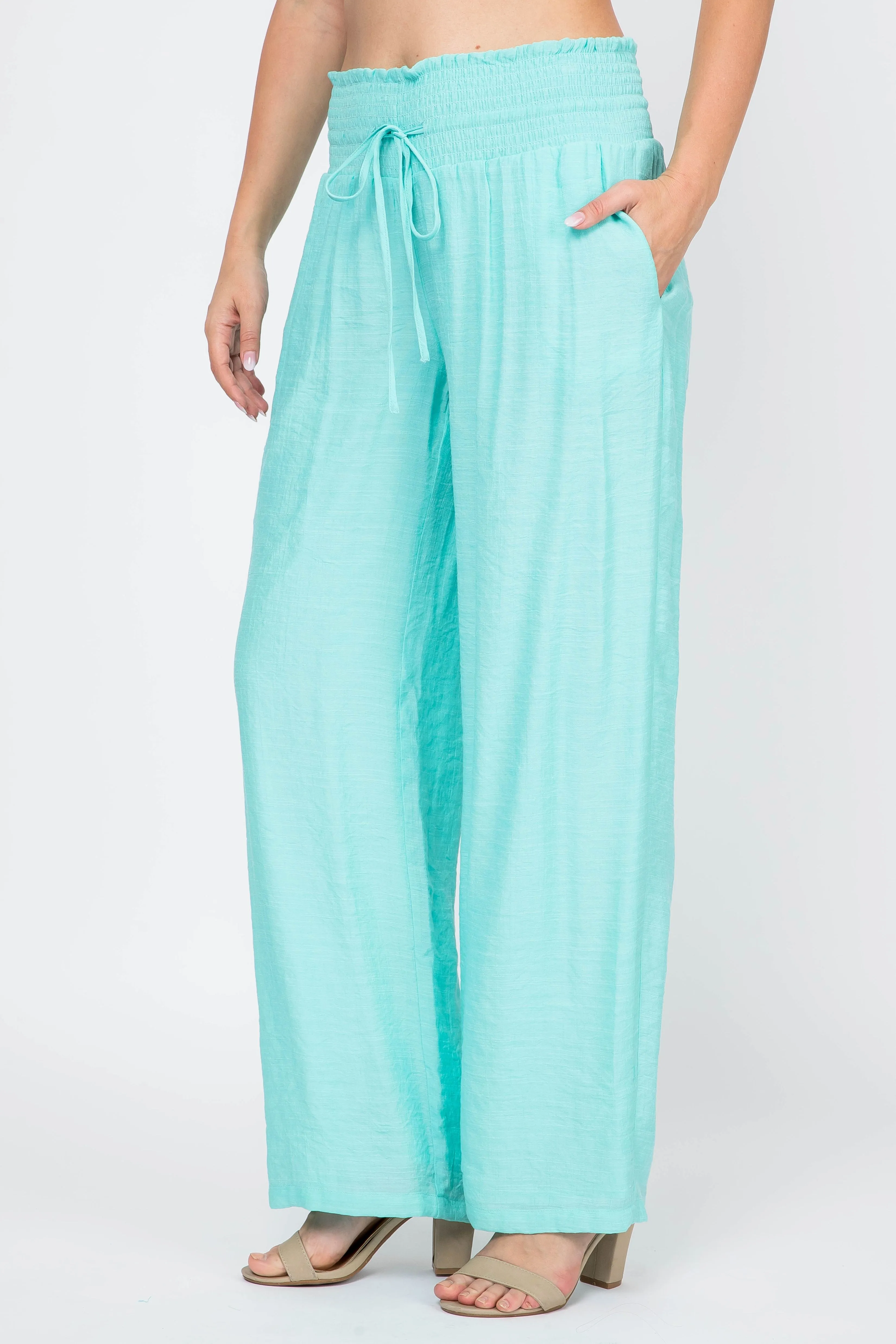 Women's Casual Resort Wear Smocked Waist Drawstring Palazzo Pant