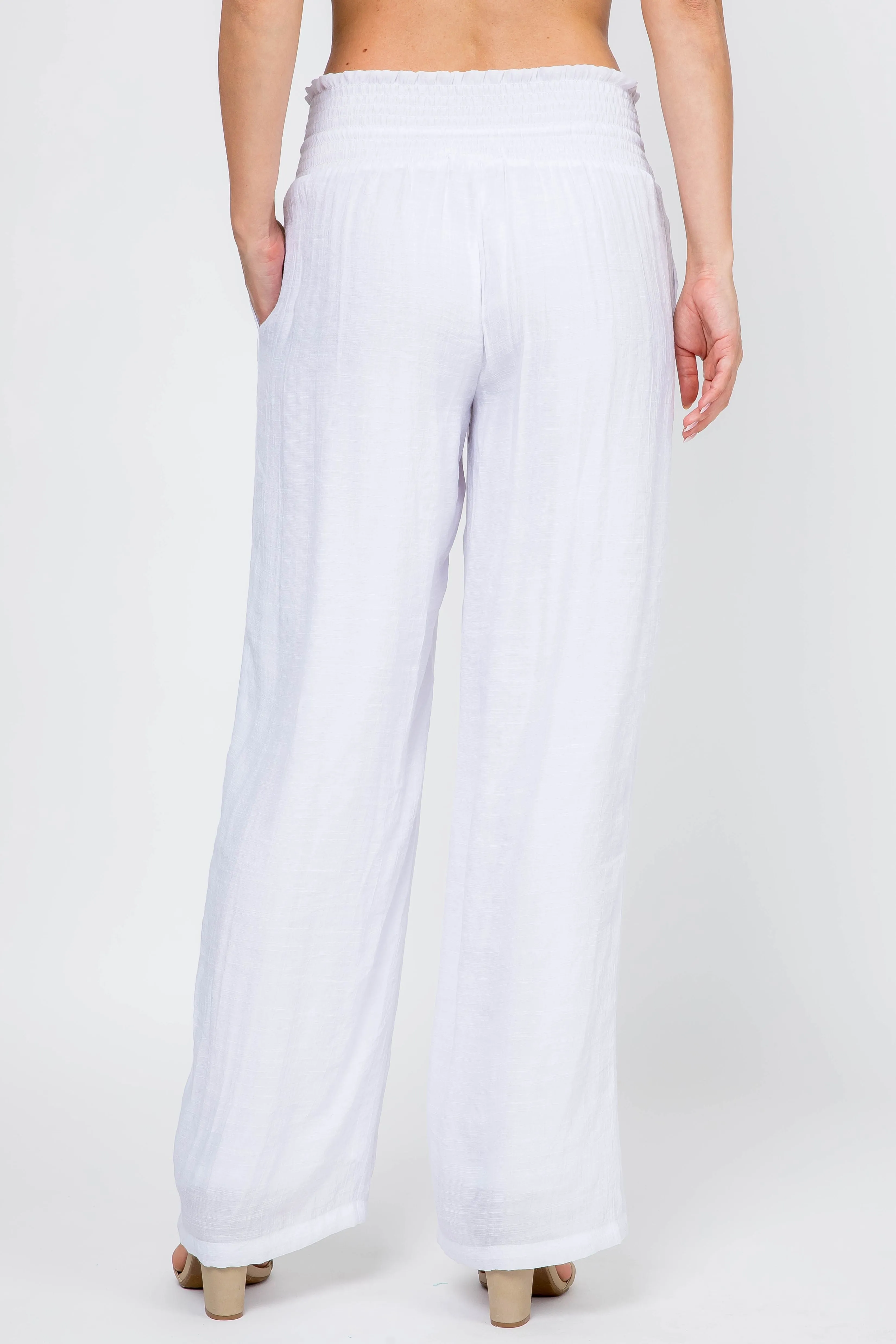 Women's Casual Resort Wear Smocked Waist Drawstring Palazzo Pant