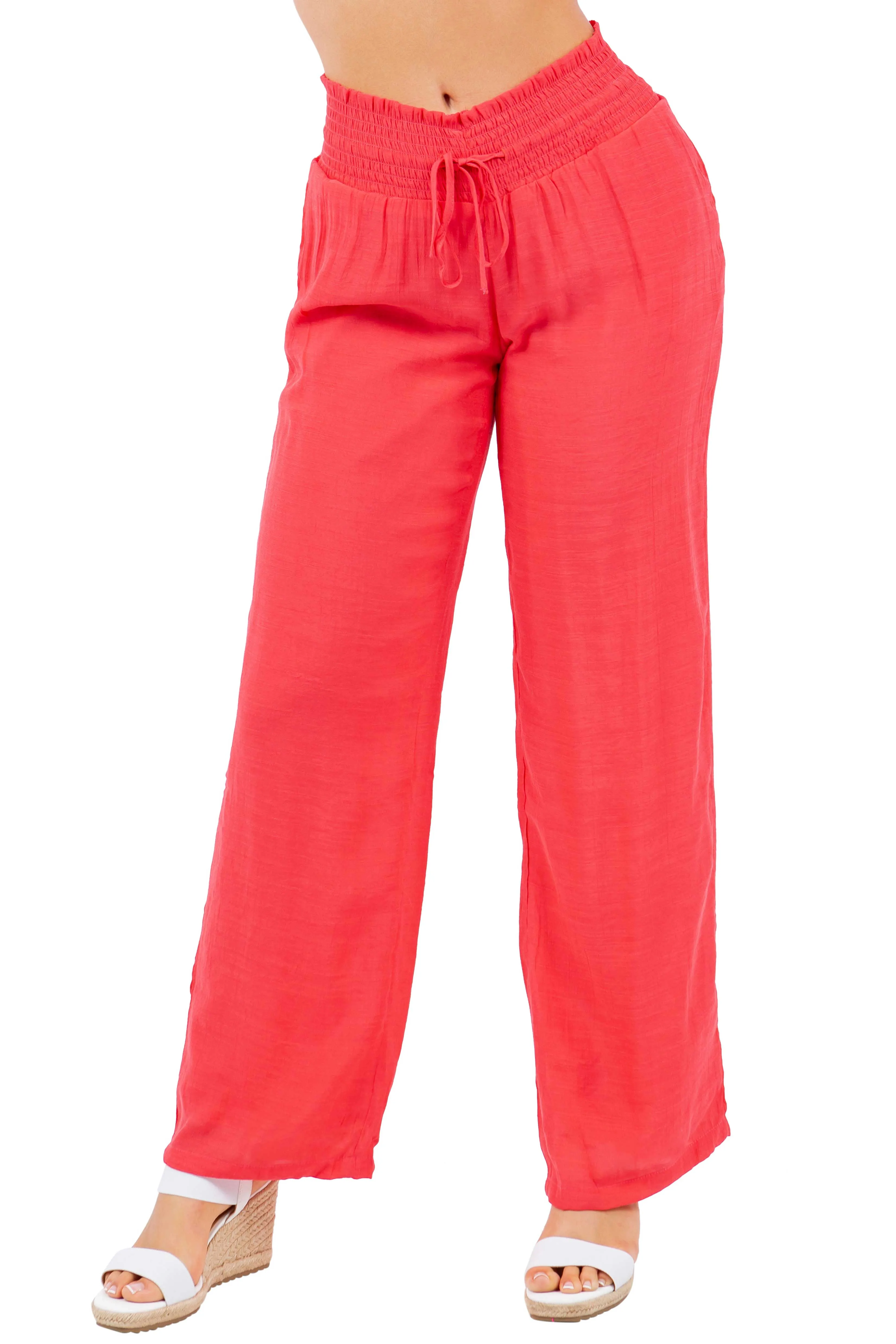 Women's Casual Resort Wear Smocked Waist Drawstring Palazzo Pant