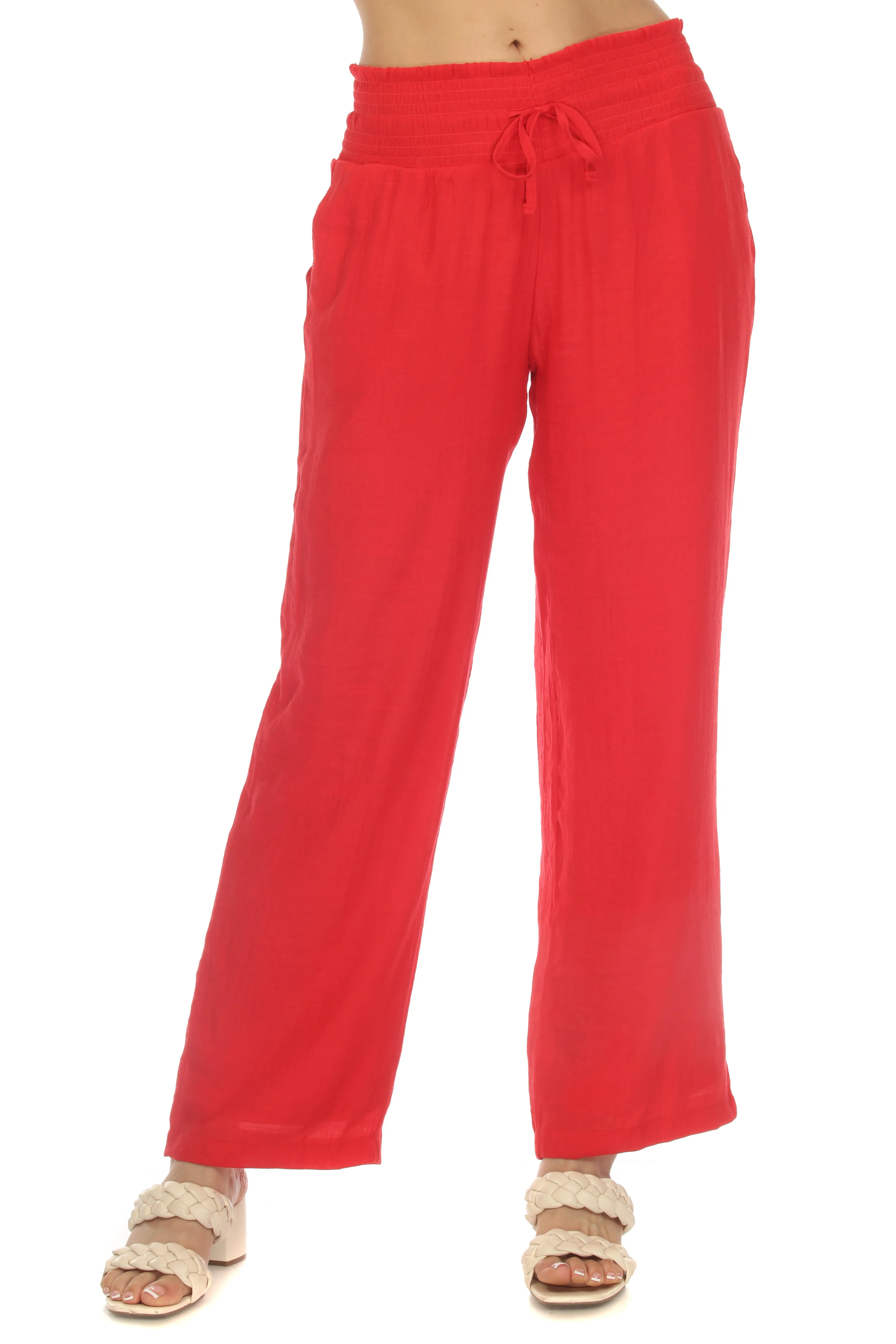 Women's Casual Resort Wear Smocked Waist Drawstring Palazzo Pant