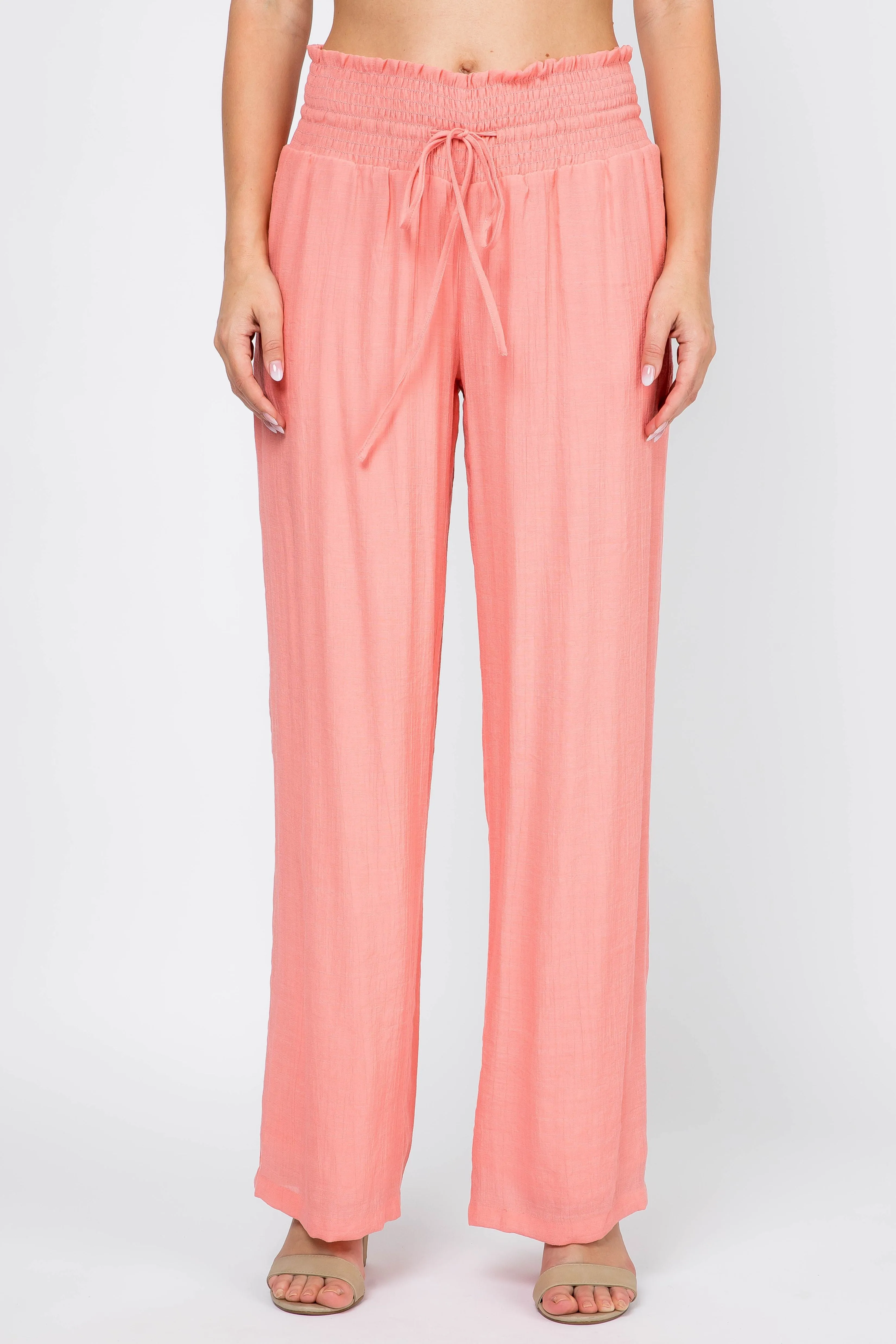 Women's Casual Resort Wear Smocked Waist Drawstring Palazzo Pant