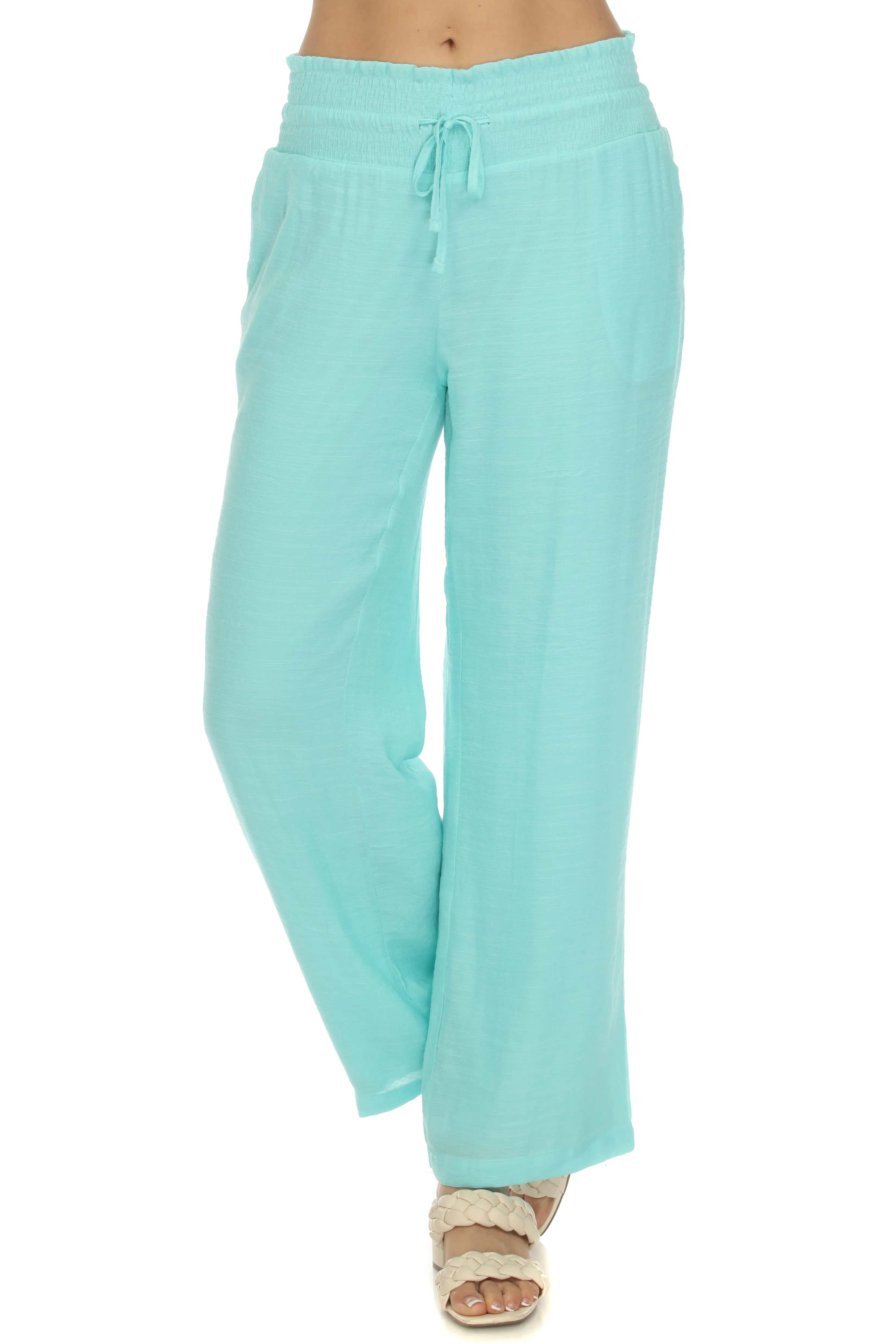Women's Casual Resort Wear Smocked Waist Drawstring Palazzo Pant