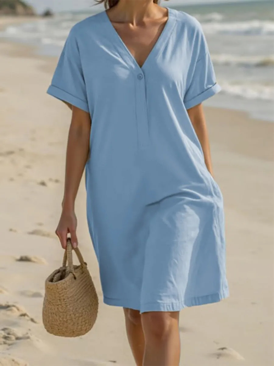 Women's Casual V-neck Cotton Dress