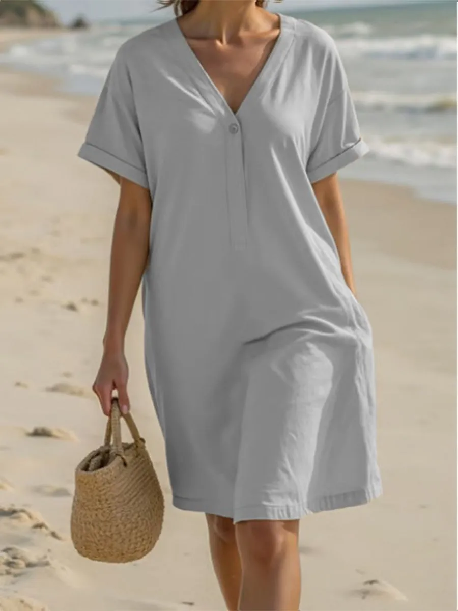 Women's Casual V-neck Cotton Dress