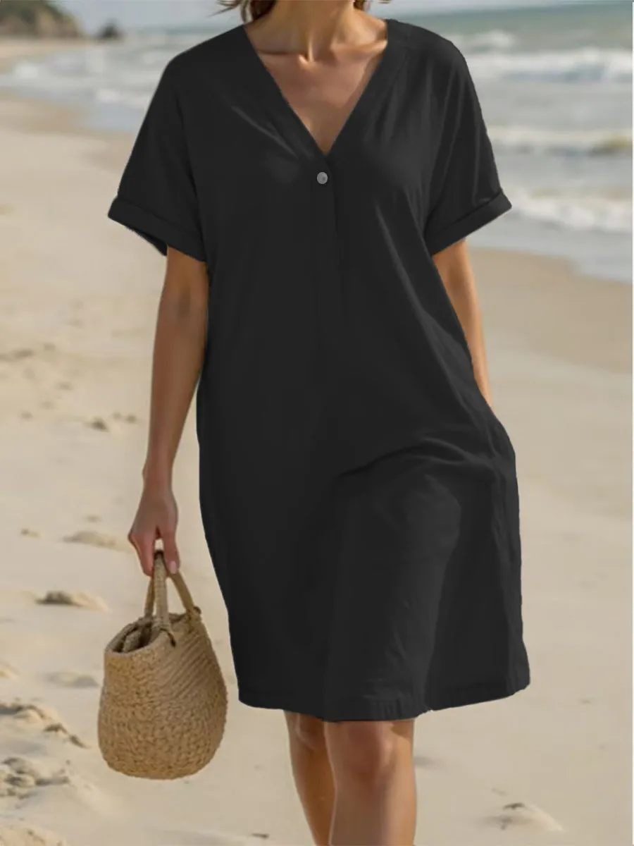 Women's Casual V-neck Cotton Dress
