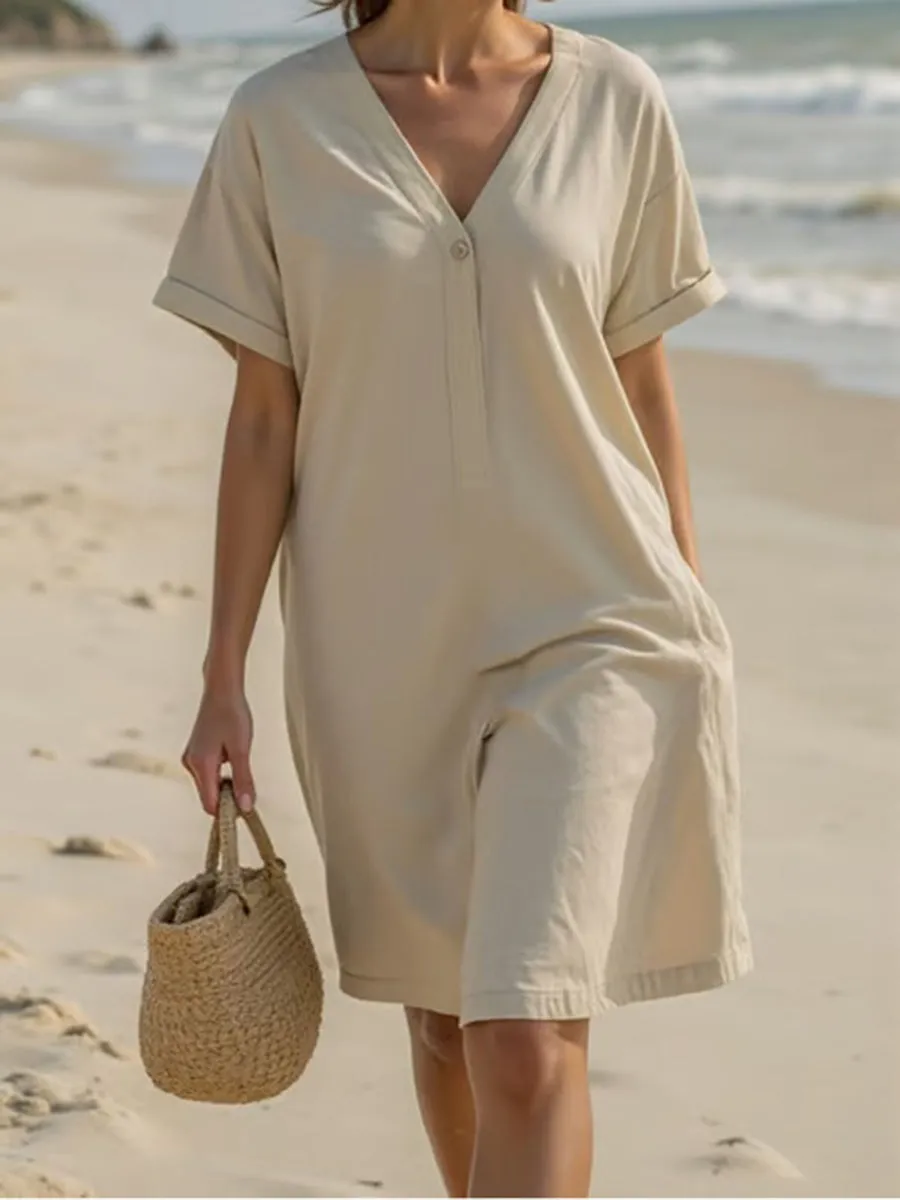 Women's Casual V-neck Cotton Dress