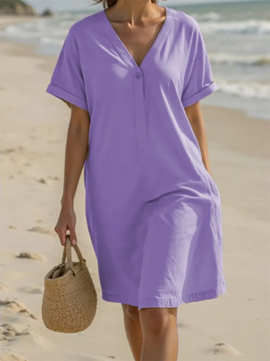 Women's Casual V-neck Cotton Dress