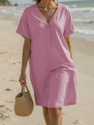 Women's Casual V-neck Cotton Dress