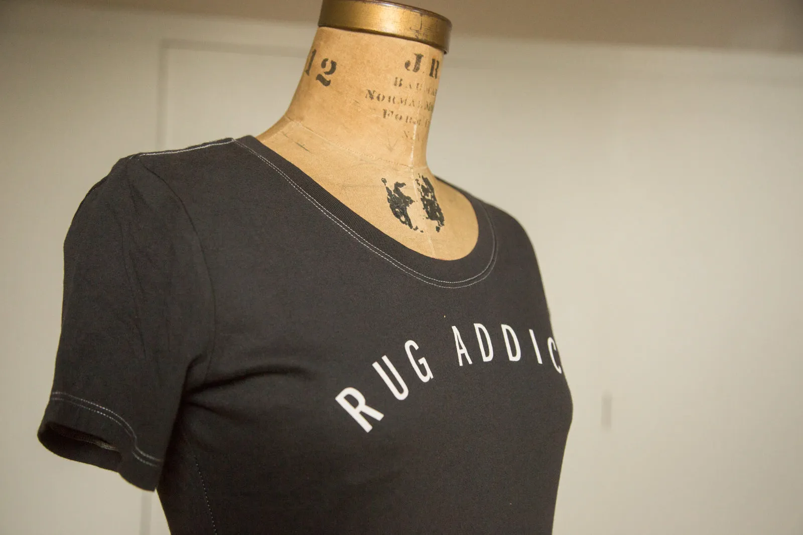Women's Charcoal Block Letter Fine Scoop Neck T-Shirt (Contrast Stitch)