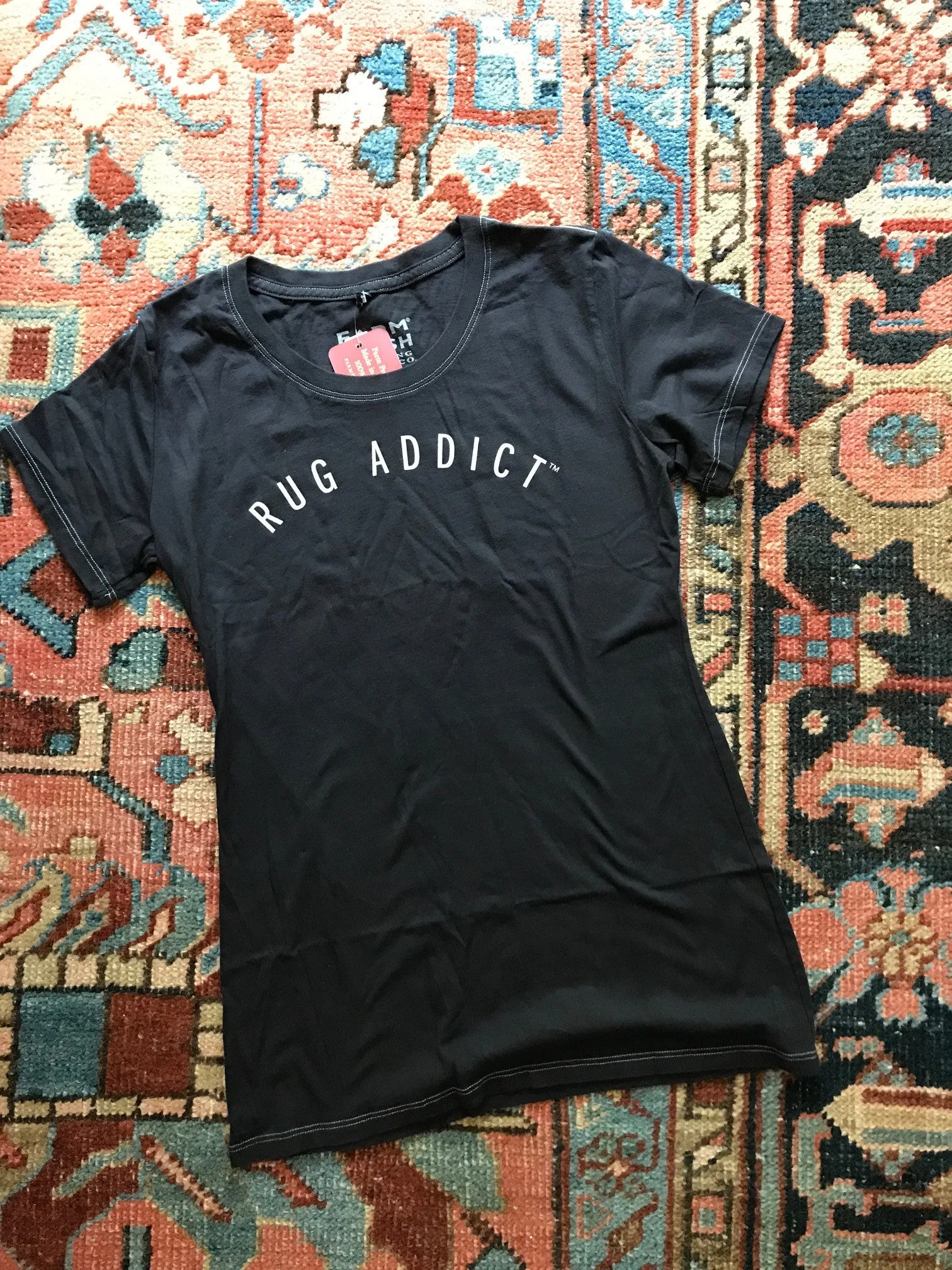 Women's Charcoal Block Letter Fine Scoop Neck T-Shirt (Contrast Stitch)