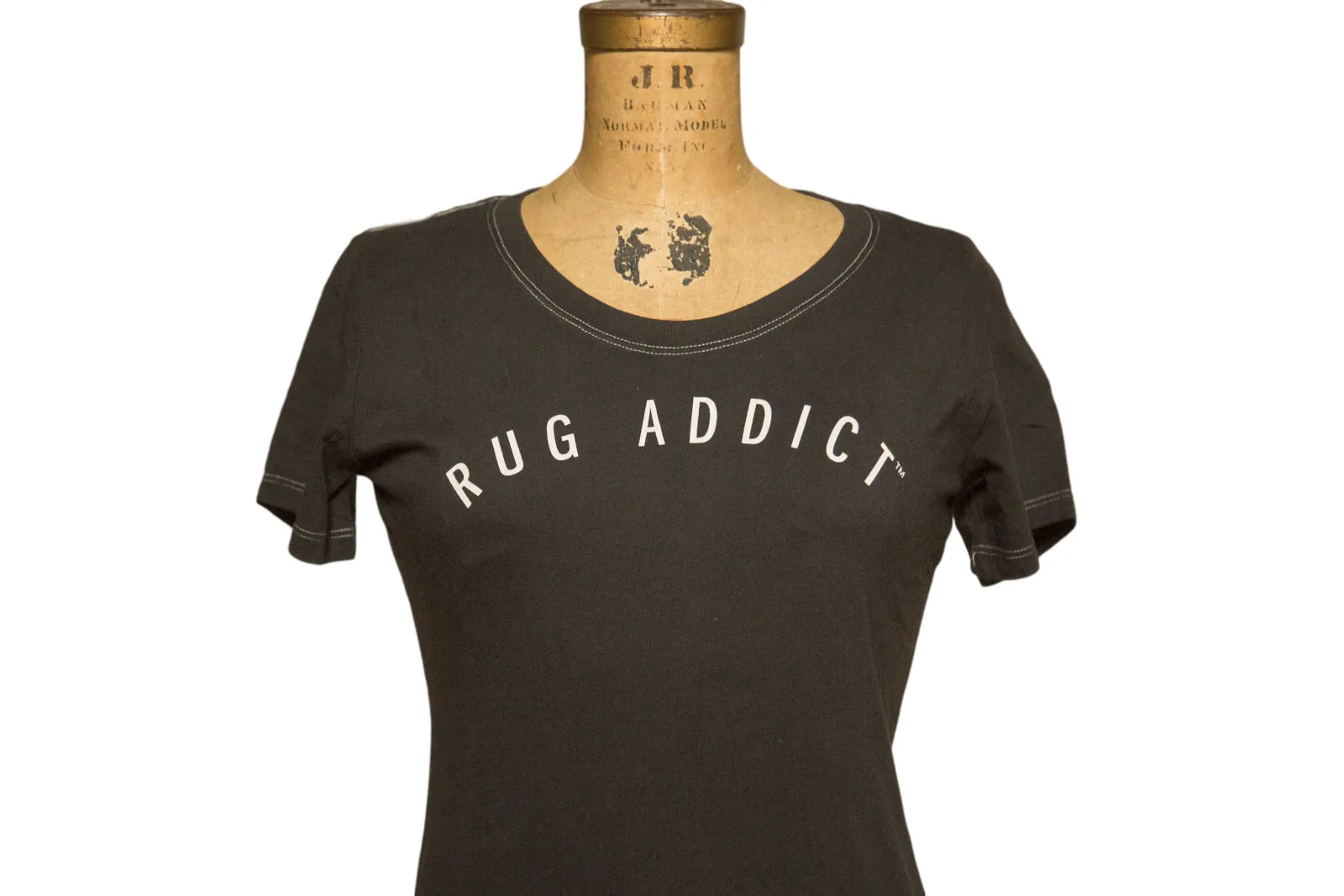 Women's Charcoal Block Letter Fine Scoop Neck T-Shirt (Contrast Stitch)