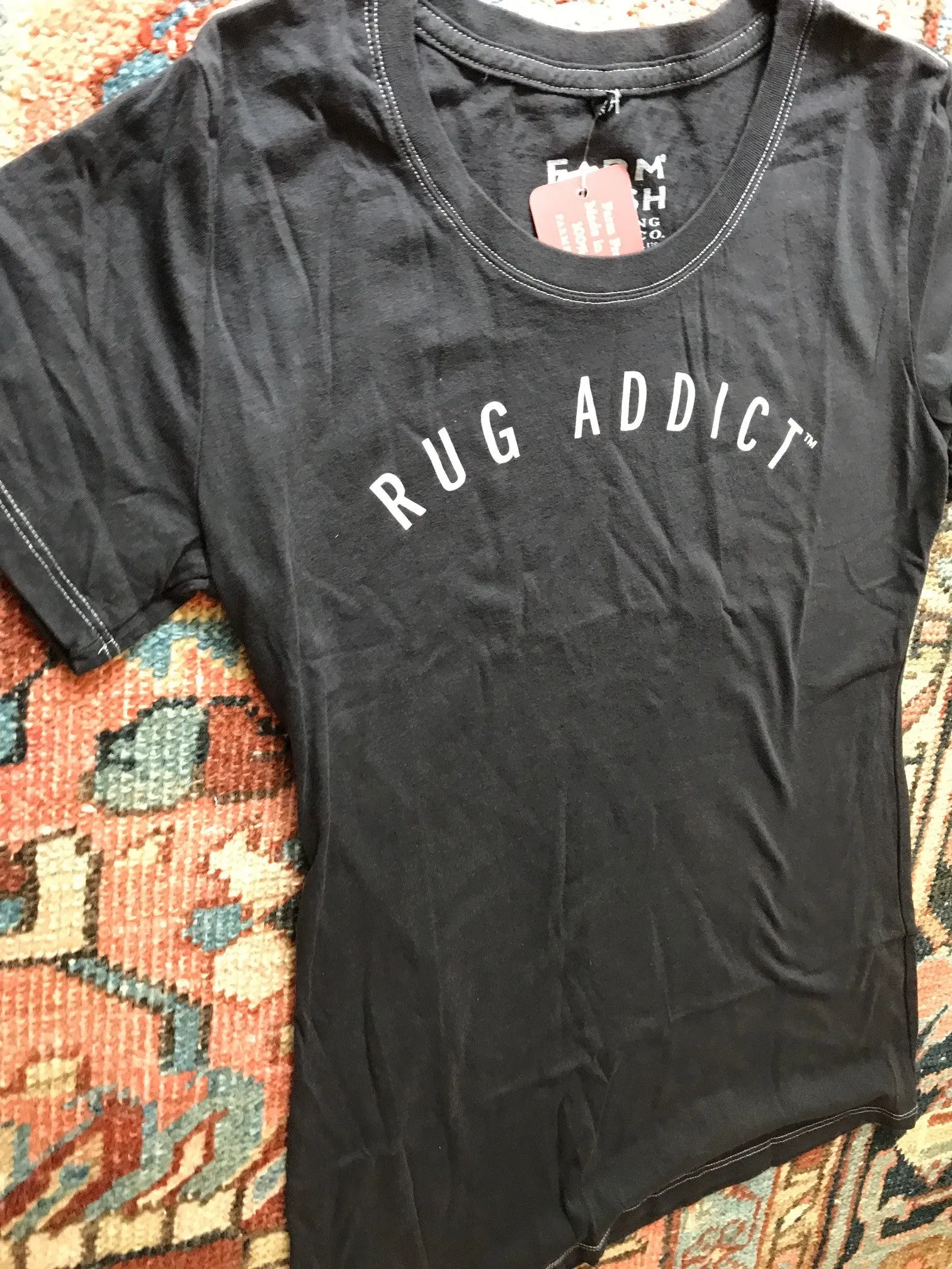 Women's Charcoal Block Letter Fine Scoop Neck T-Shirt (Contrast Stitch)