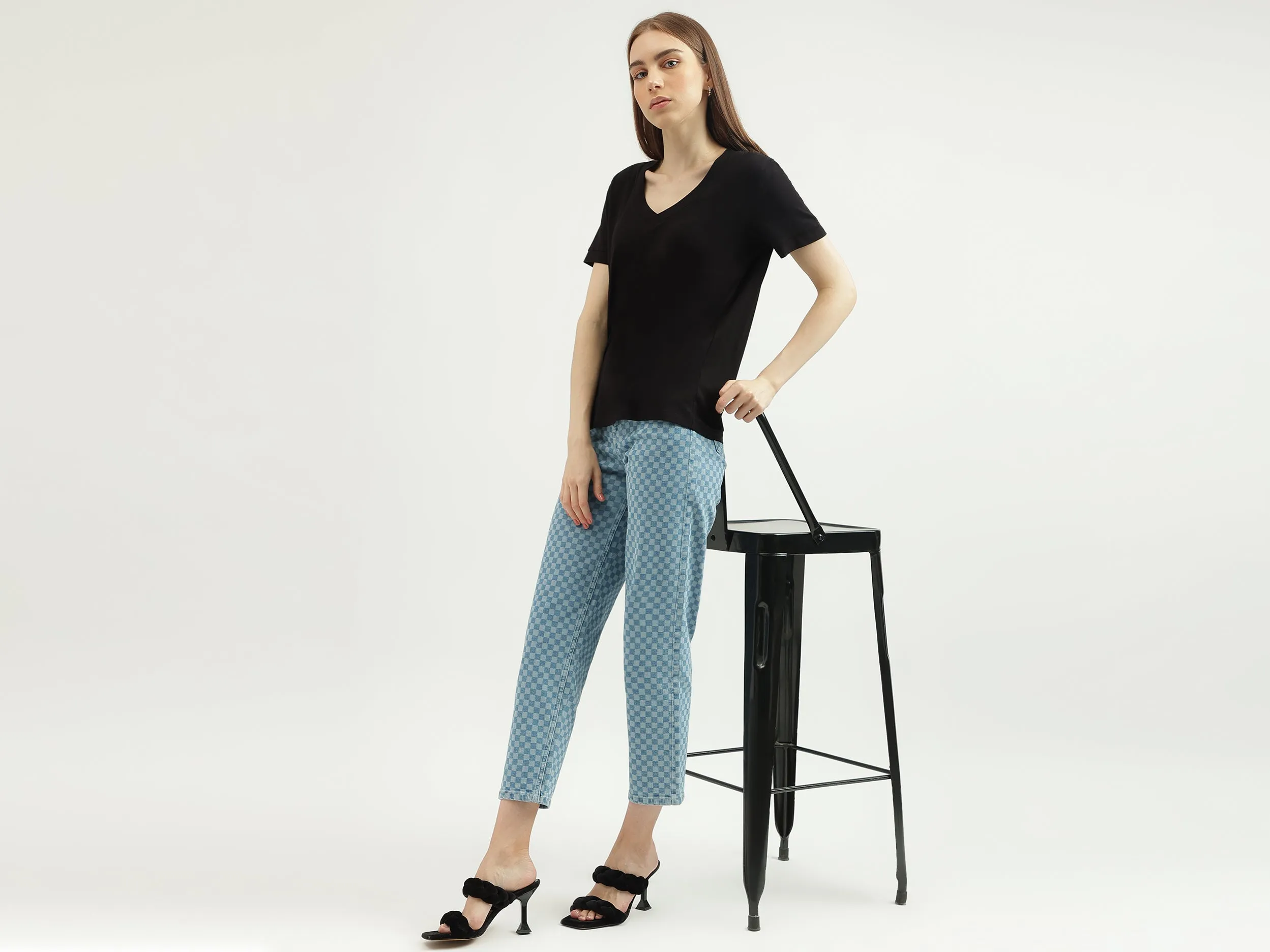 Women's Checked Regular Fit Jeans