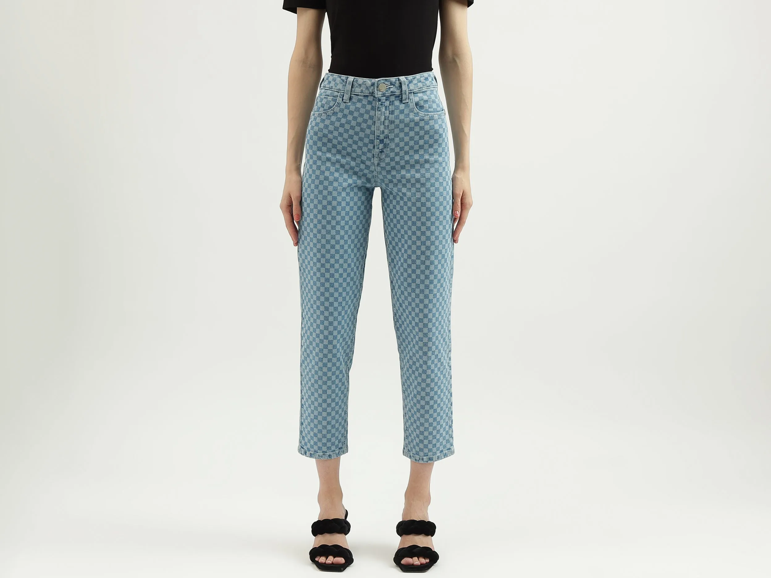 Women's Checked Regular Fit Jeans
