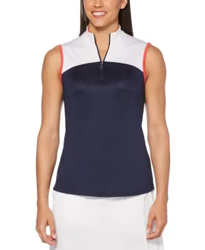 Womens Color Block Contrast Pleat Shirt