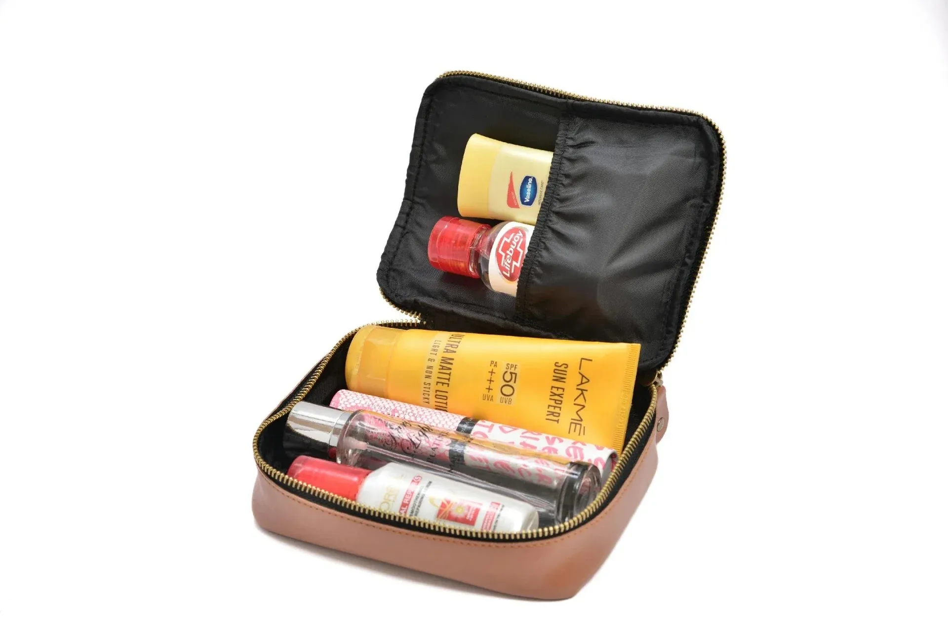 Women's Combo - Mini Makeup Kit & zip around lady Wallet(Tan)