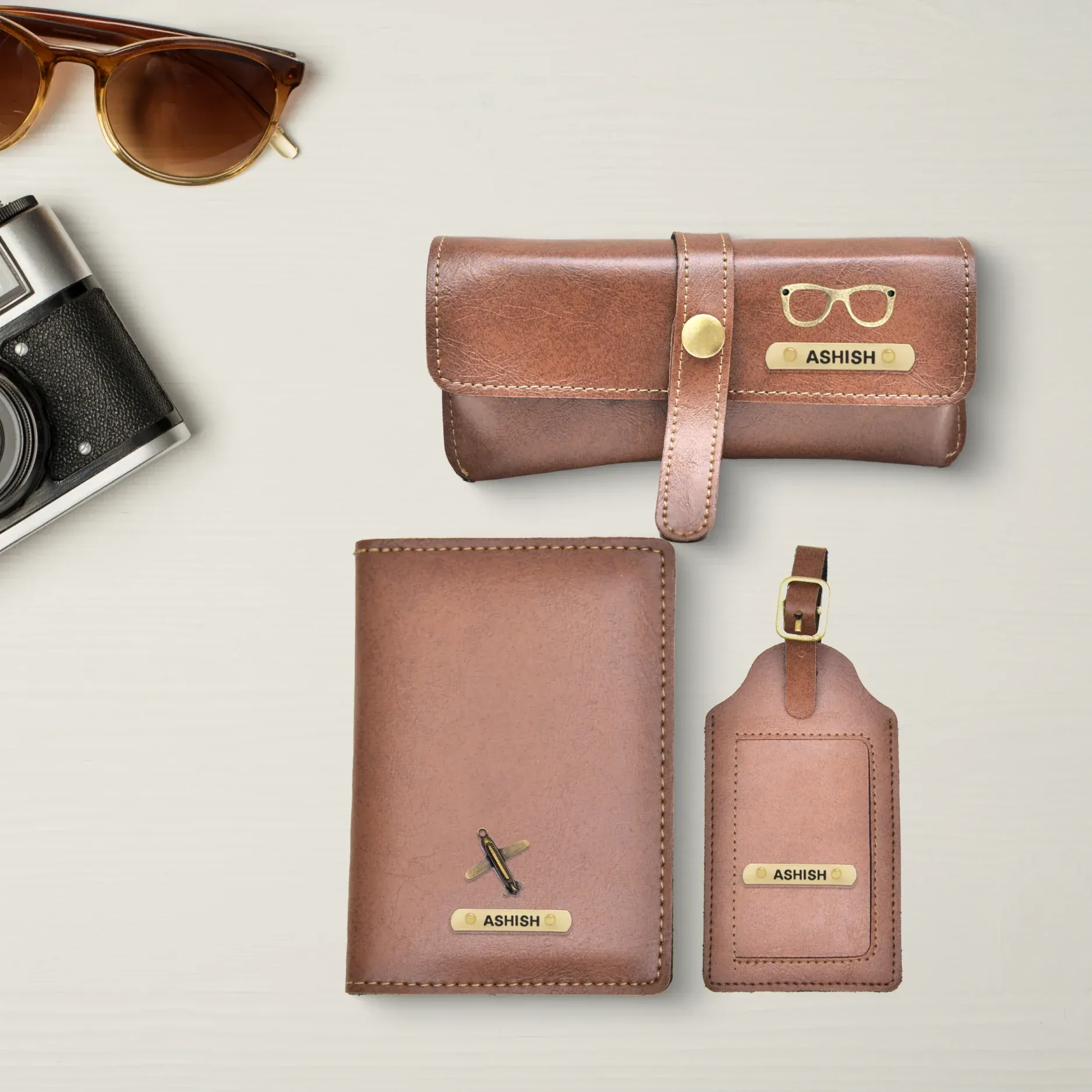 Women's Combo - Mini Makeup Kit & zip around lady Wallet(Tan)