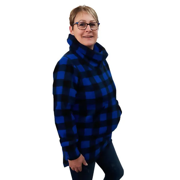 WOMEN'S COWL TUNIC BUFFALO CHECK BLUE