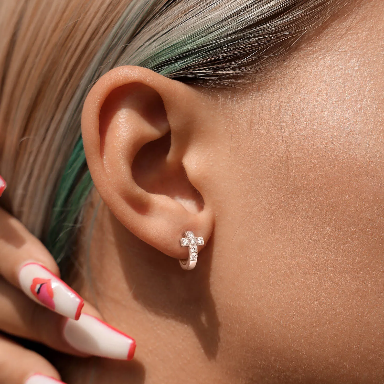 Women's Cross Hoop Earrings - Pair