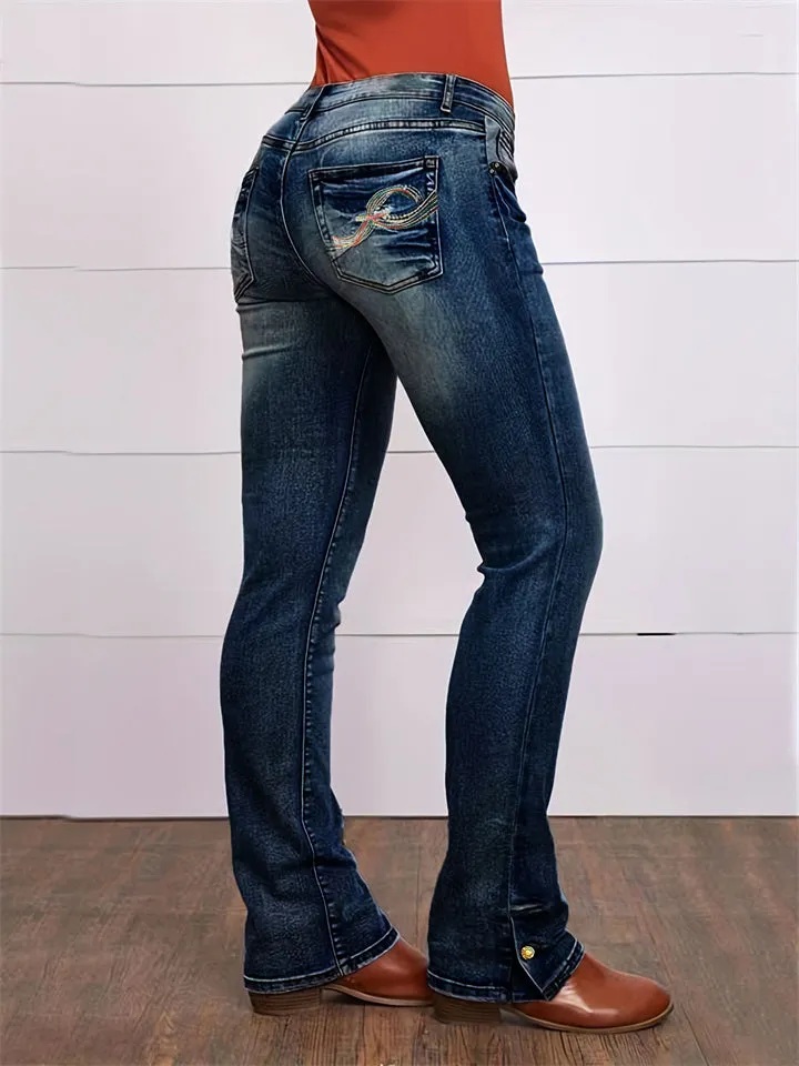 Women's Embroidered Stretch Simple Casual Jeans