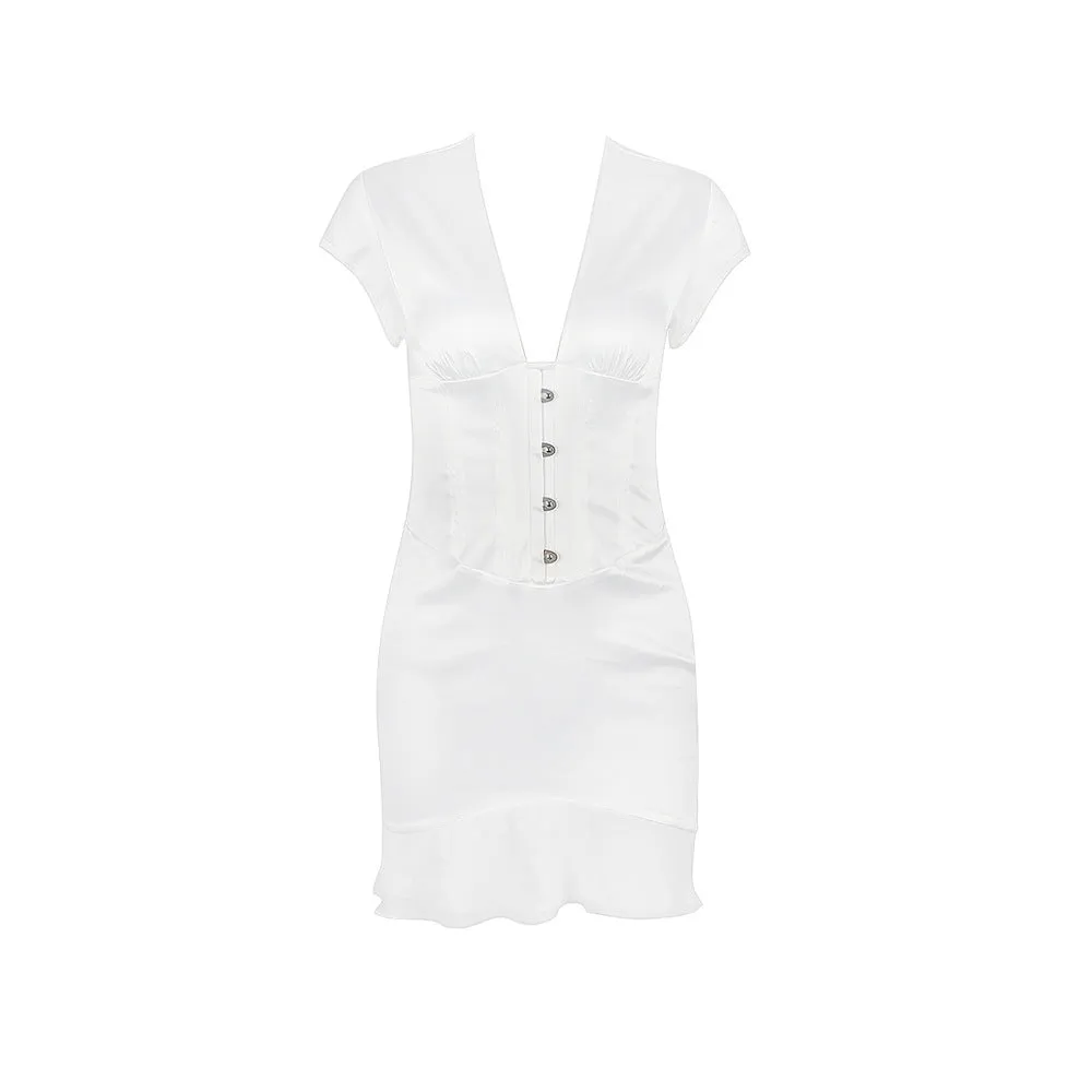 Women's Fashion Short Sleeve Corset V-Neck Dress